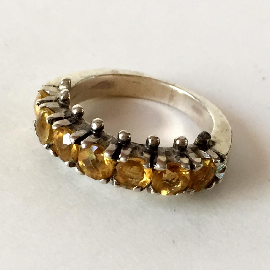 Sterling silver 7 round faceted yellow citrines ring, (1 of 4)