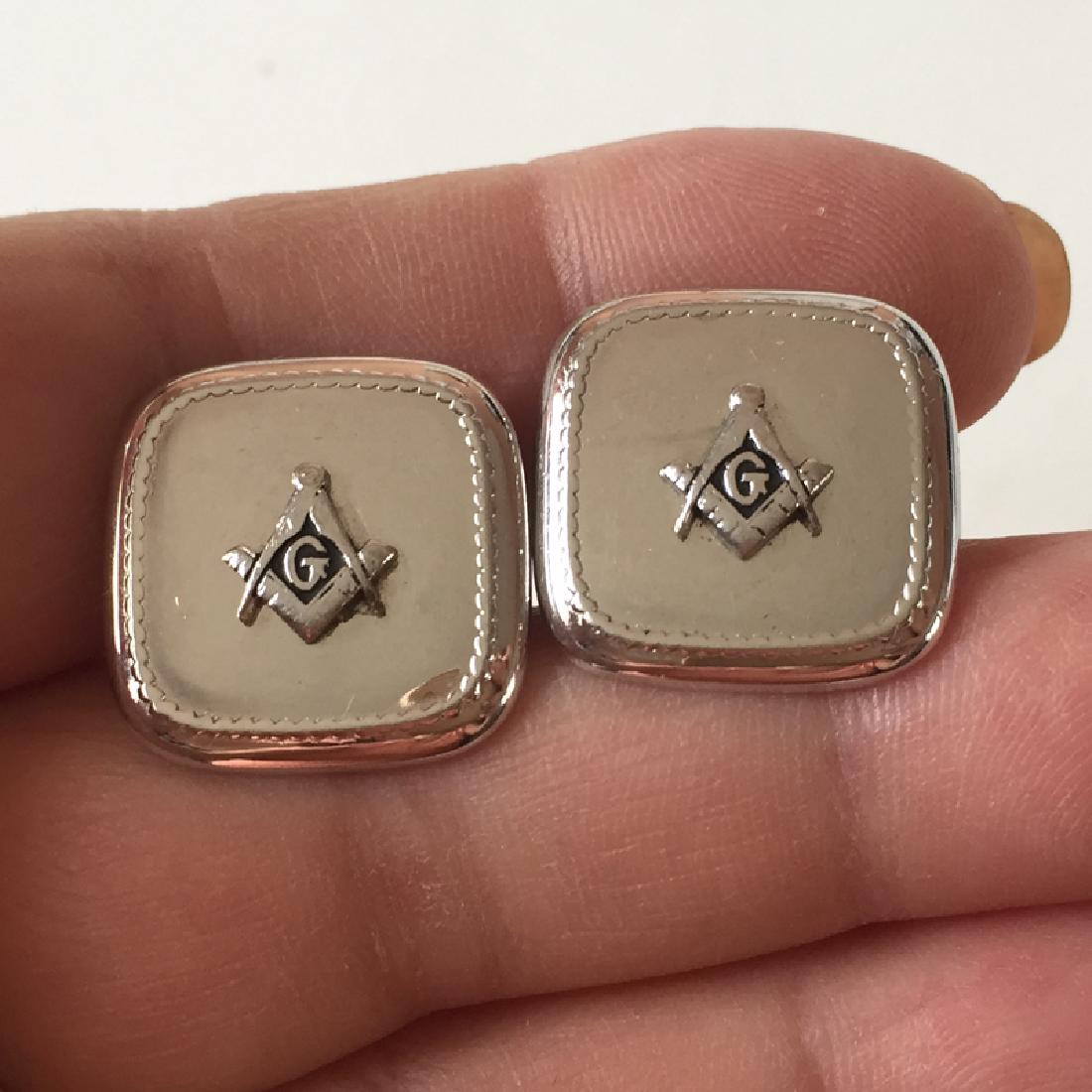 Vintage silver tone cushion shape cufflinks with MASSON (1 of 4)