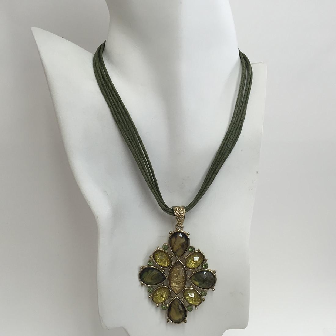 Multi strand olive color threads necklace with gold (1 of 3)