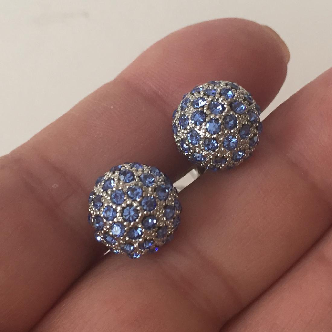 Silver tone blue crystals round ball cufflinks (1 of 3)