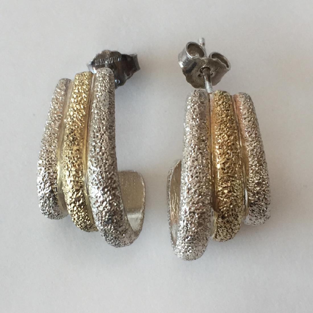 Sterling silver two tone post and push back earrings, (1 of 3)