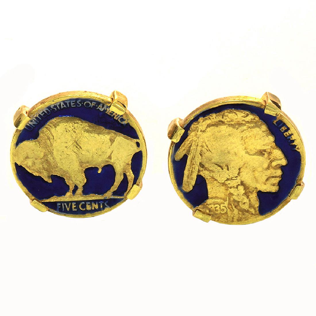 American Buffalo nickel coin cufflinks Enamel GP hand (1 of 4)