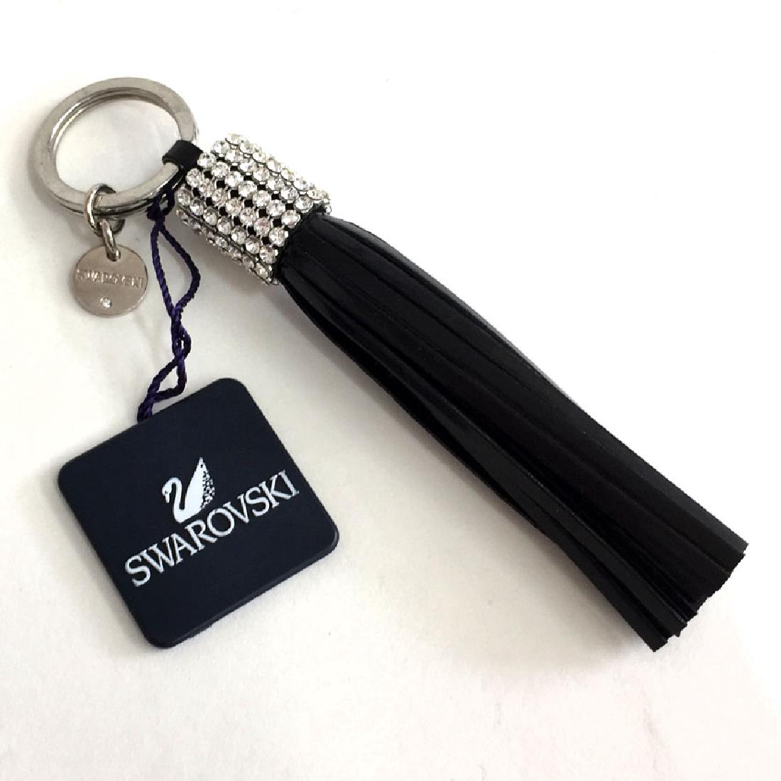SWAROVSKI: Silver tone black leather clear crystal key (1 of 3)