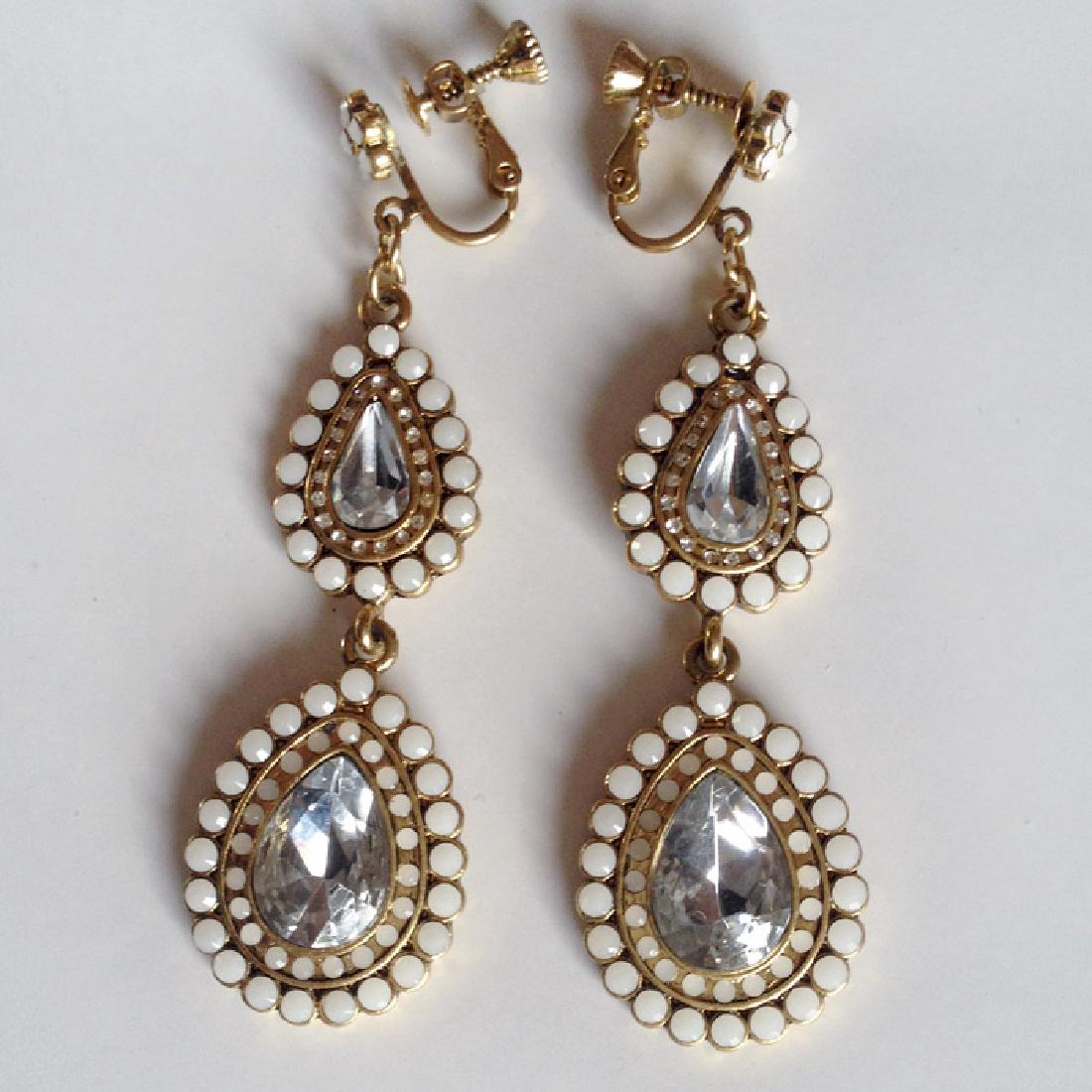 Gold plated ear clips with dangling white enamel, pear (1 of 2)