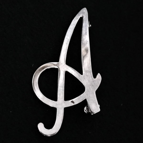 Rhodium plated sterling silver letter "A" shaped brooch (1 of 2)