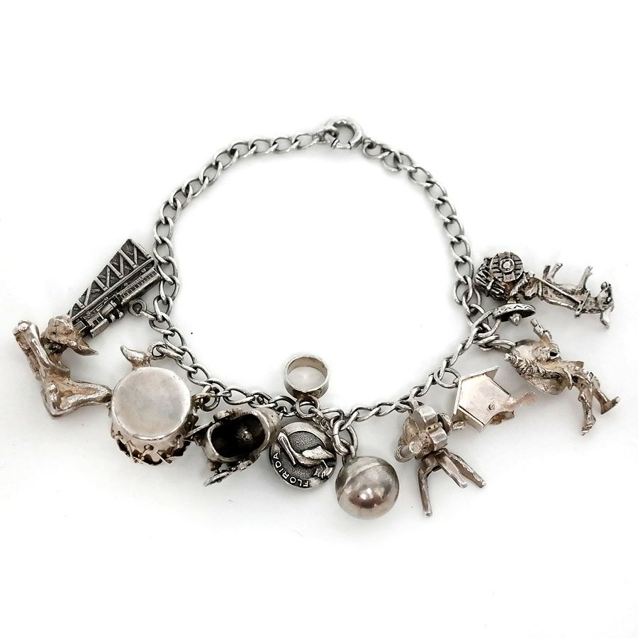 Vintage sterling silver Cuban link chain bracelet with (1 of 3)