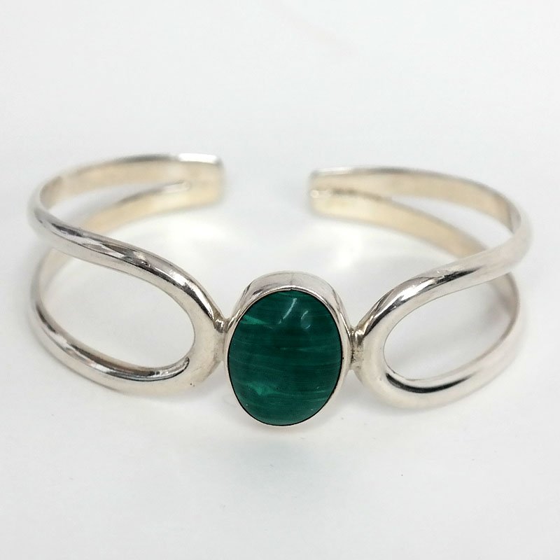 Sterling silver bangle bracelet cuff with bezel set (1 of 4)