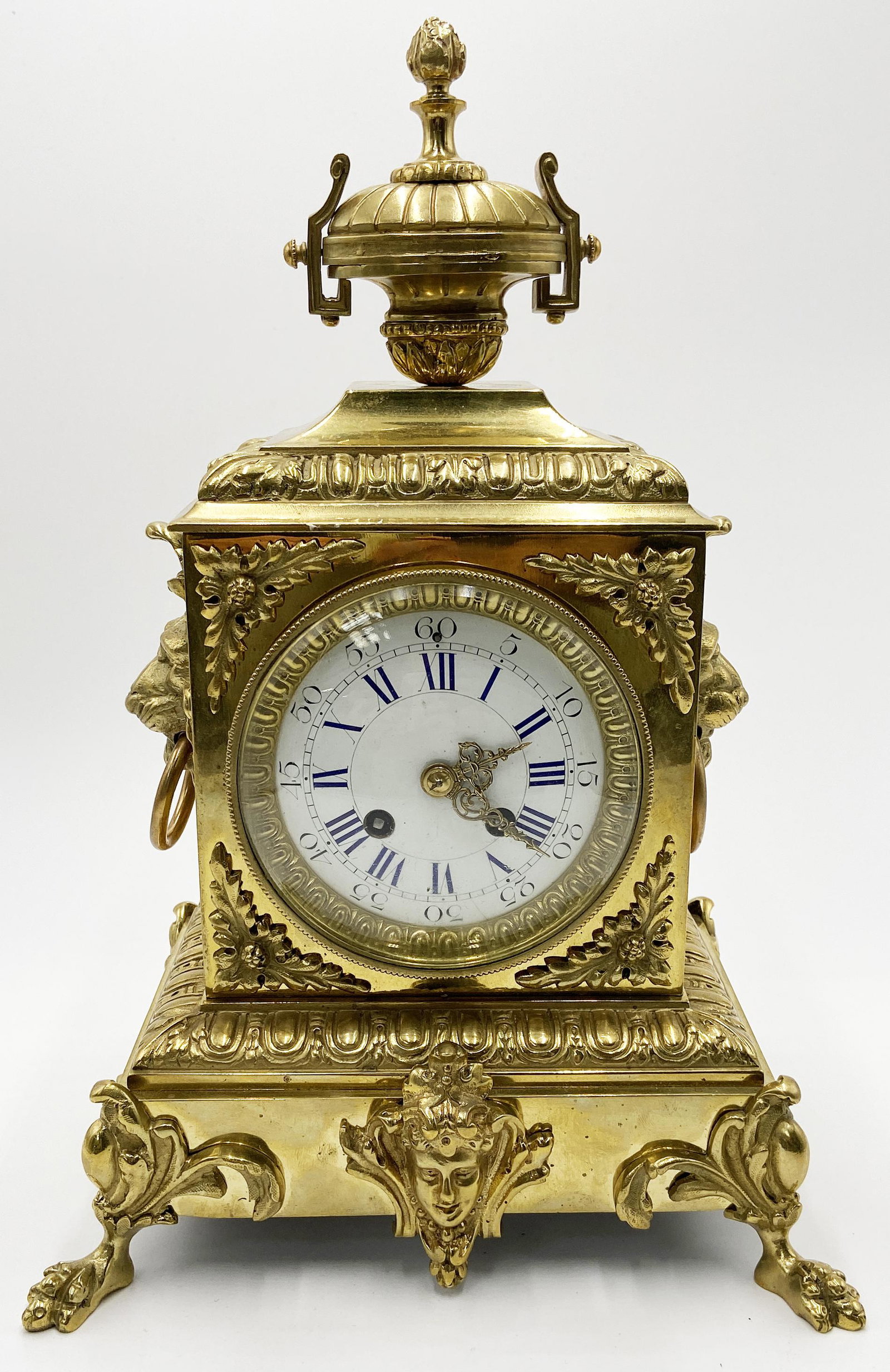 Rango Freres Ornate Antique French Brass Clock.: The Clock measures 15" tall, 10" wide, and 7 1/2" from front to back (front paw foot to rear paw foot). Has a pendulum and key, but for whatever reason, the clock is not running.