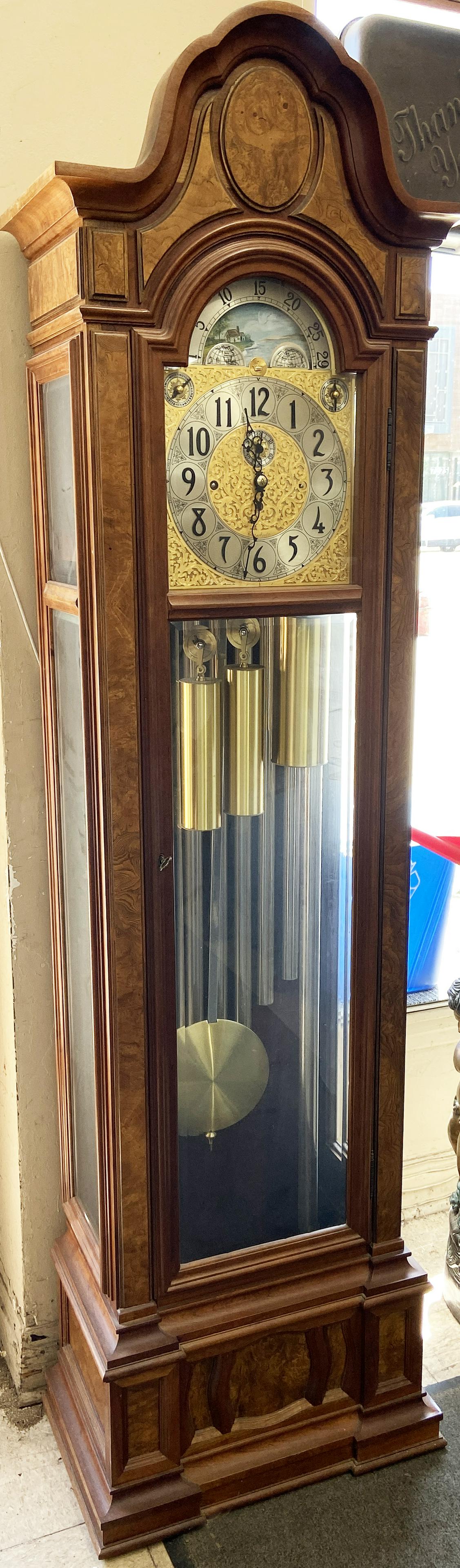 Herschede Chiming 9-Tube Grandfather Clock.: Runs wonderfully! We've been running this tall case clock since the coronavirus lockdown, and it's been running and chiming like a dream! It has 8 tubes in the back, and one tube just in front of thes