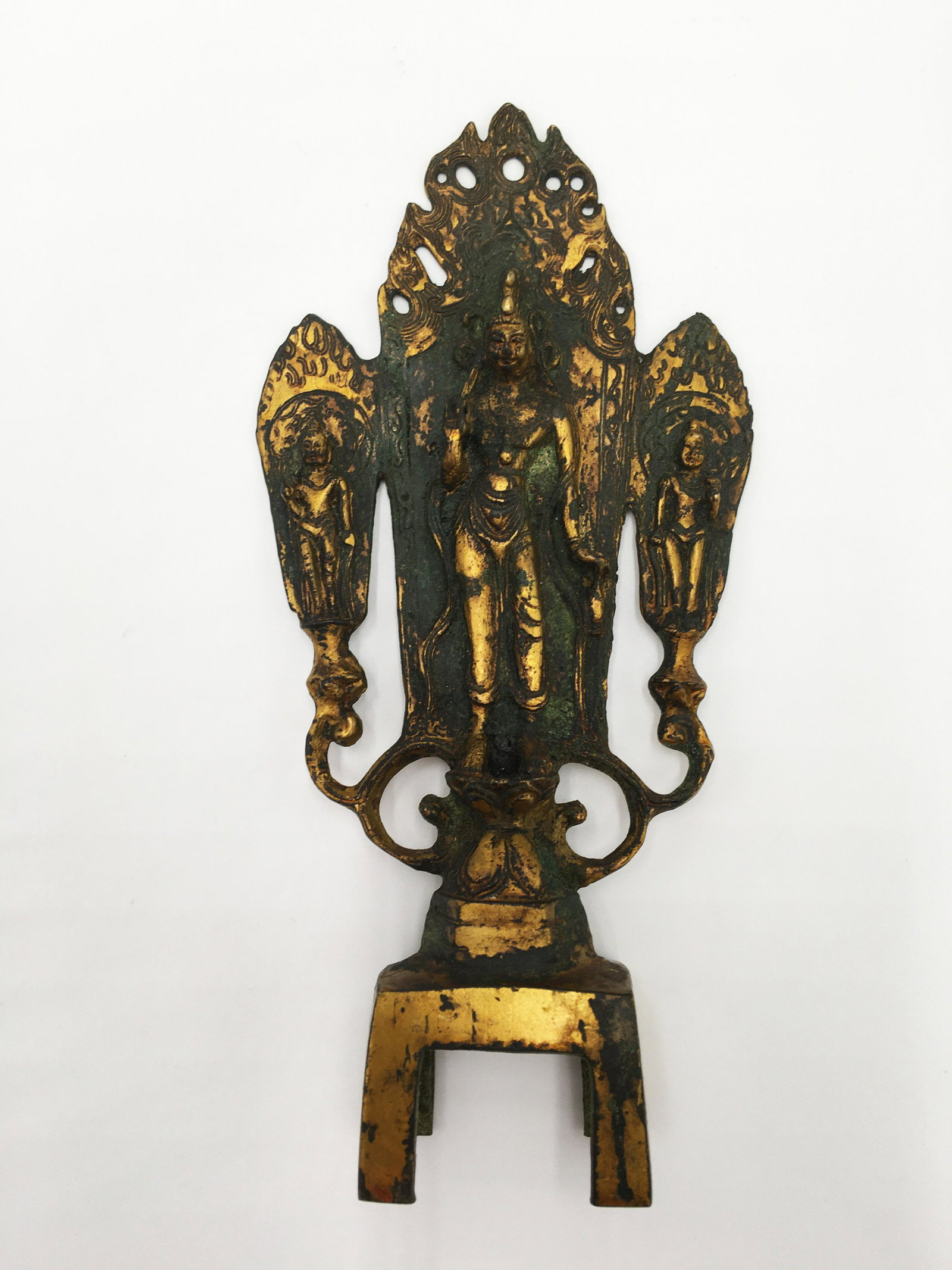 Old Chinese Gilt Bronze Buddhist Figure.: 9.25 inches tall. Weighs 1 lb.