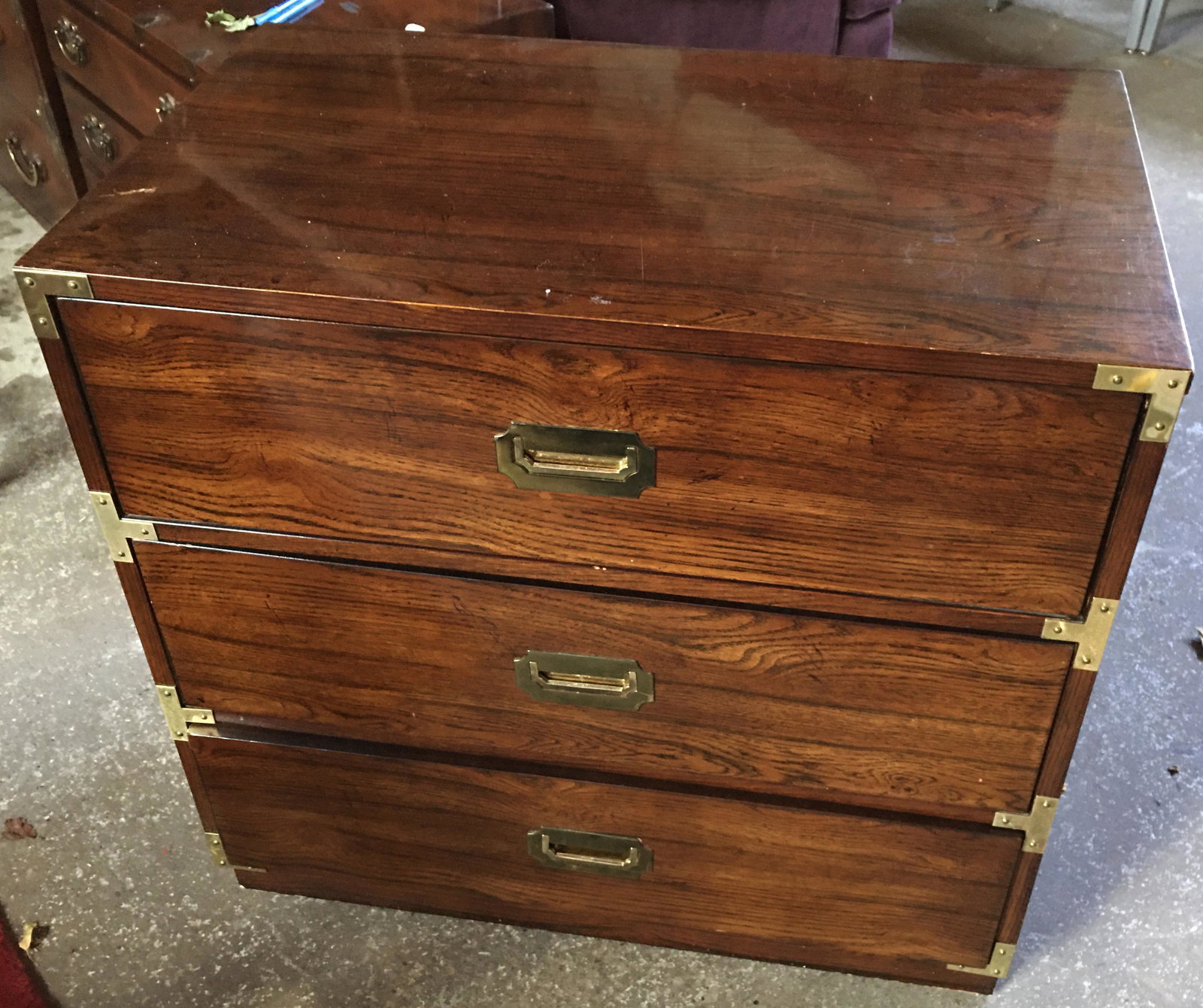 Henredon 3-Drawer Campaign-Style Chest.: Third-Party Shipping Required.