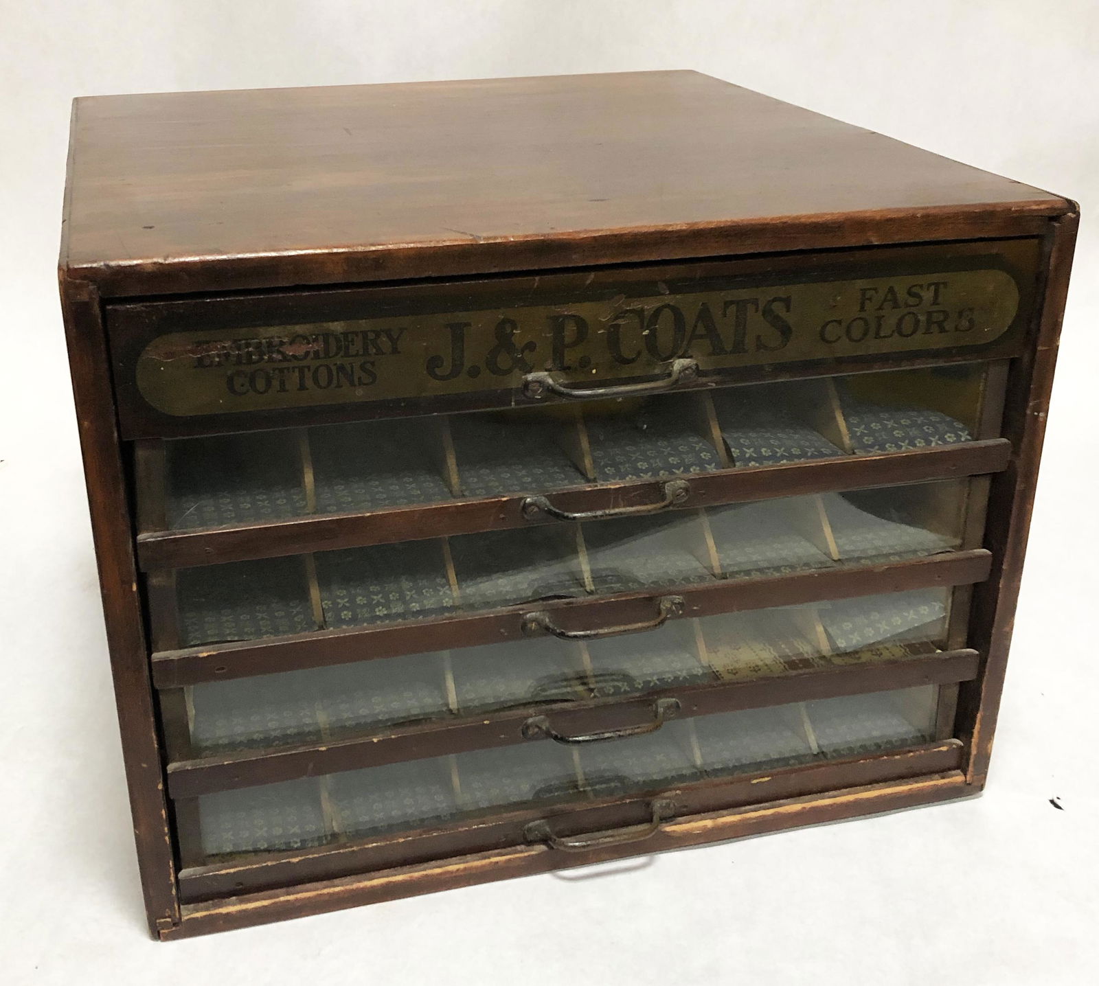 Antique Spool Cabinet.: Measures 19" X18.5" X13.5".