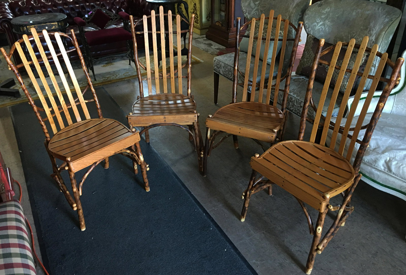 Set of 4 Rustic Chairs sgd. Daniel Schmucker.: Old Hickory-Style. Third-Party Shipping Required.