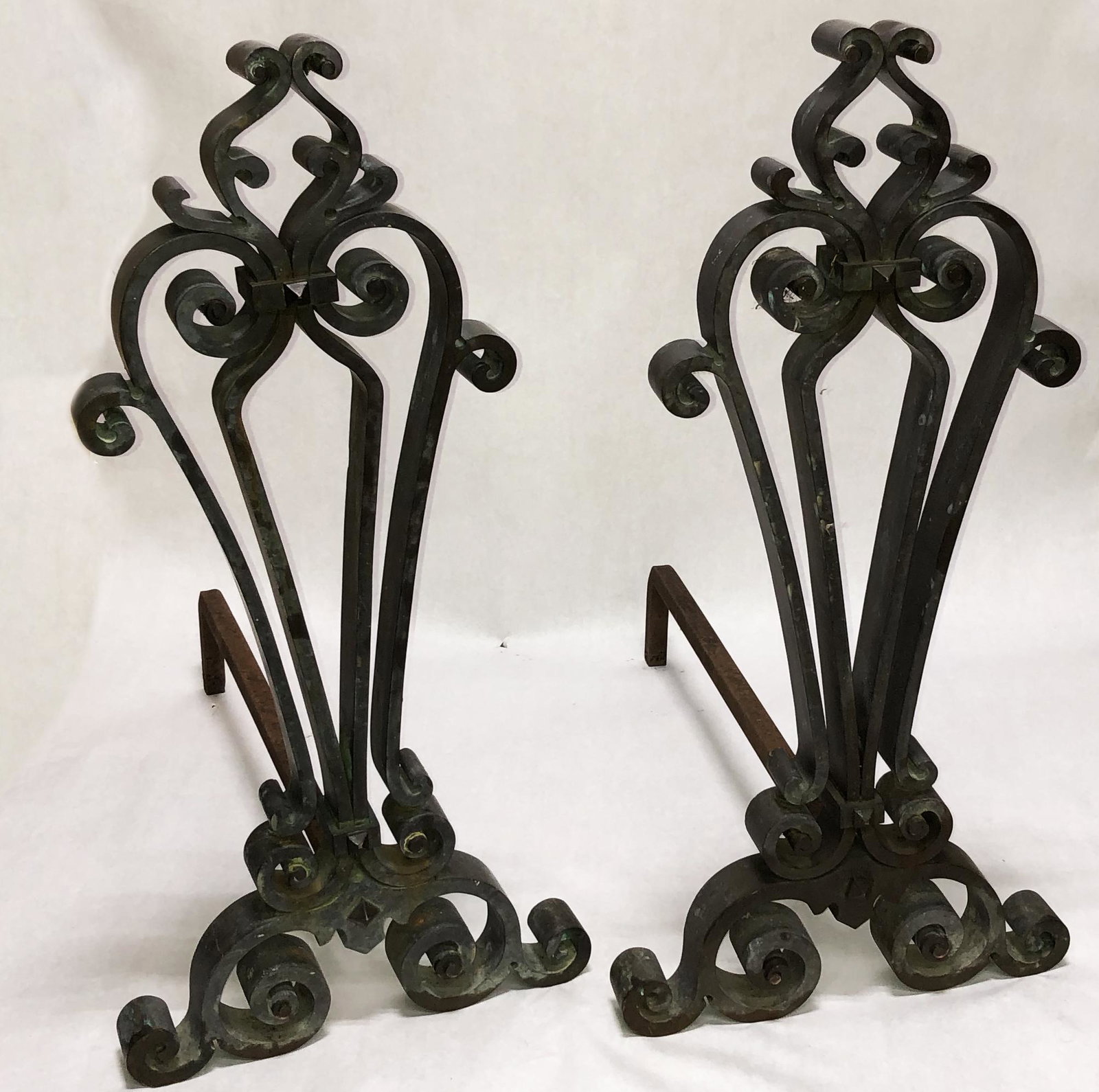Pr. of Ornate Bronze Andirons.: These are Very Heavy. They Measure 31" Tall. Third-Party Shipping Required.