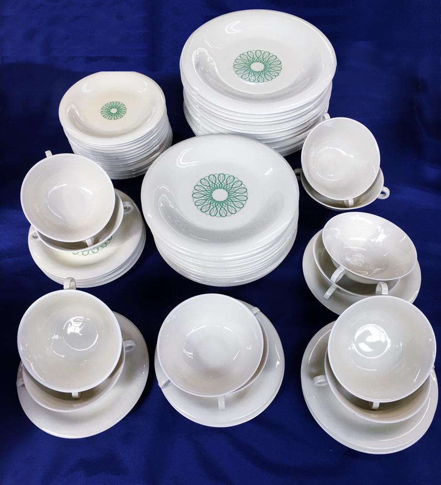 Set Mid of Century Jean Luce Plates and Bowls.: 59 pieces total. Third-Party Shipping Required. Dinner Plates, Salad(missing 1 Salad), Bread, Bowls/Saucers