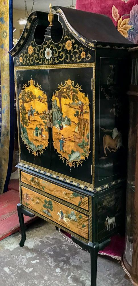 Asian-Style Chippendale-Style Cabinet on Legs.: Hand-Painted. Measures 36" Wide and 77" Tall. Third-Party Shipping or Pickup Required.
