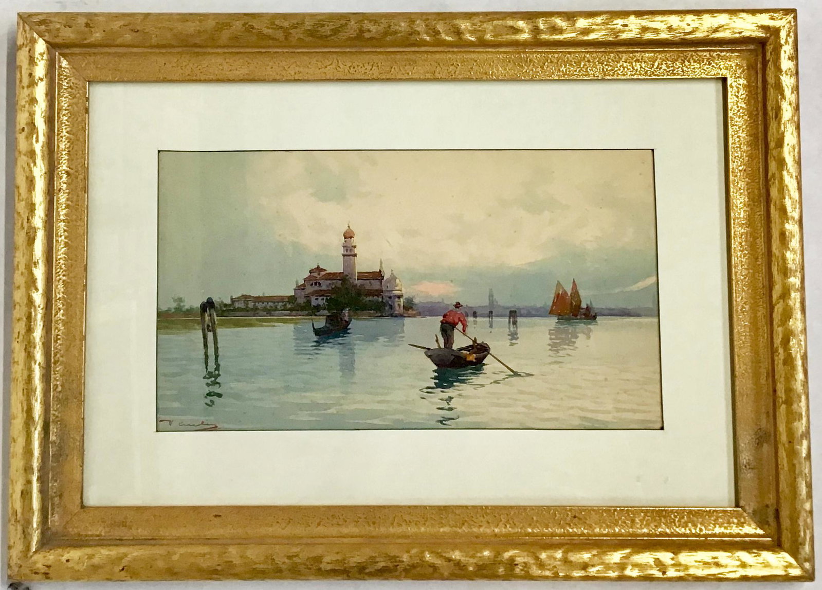 Watercolor of Venice sgd. V. Zanetti????: This Came from the same source as the other Zanettis, and we are told it is the same Artist, but the Signature does not quite match the others. Measures 8" x 14 1/2". Third-Party Shipping Required.