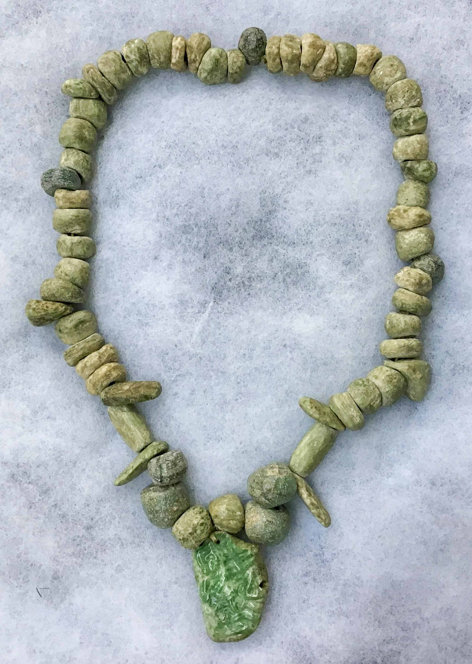 Hardstone Bead Necklace with Mayan Jade Pendant.: The Pendant Measures 1 13/16" Long. The Necklace Measures 21" Long.