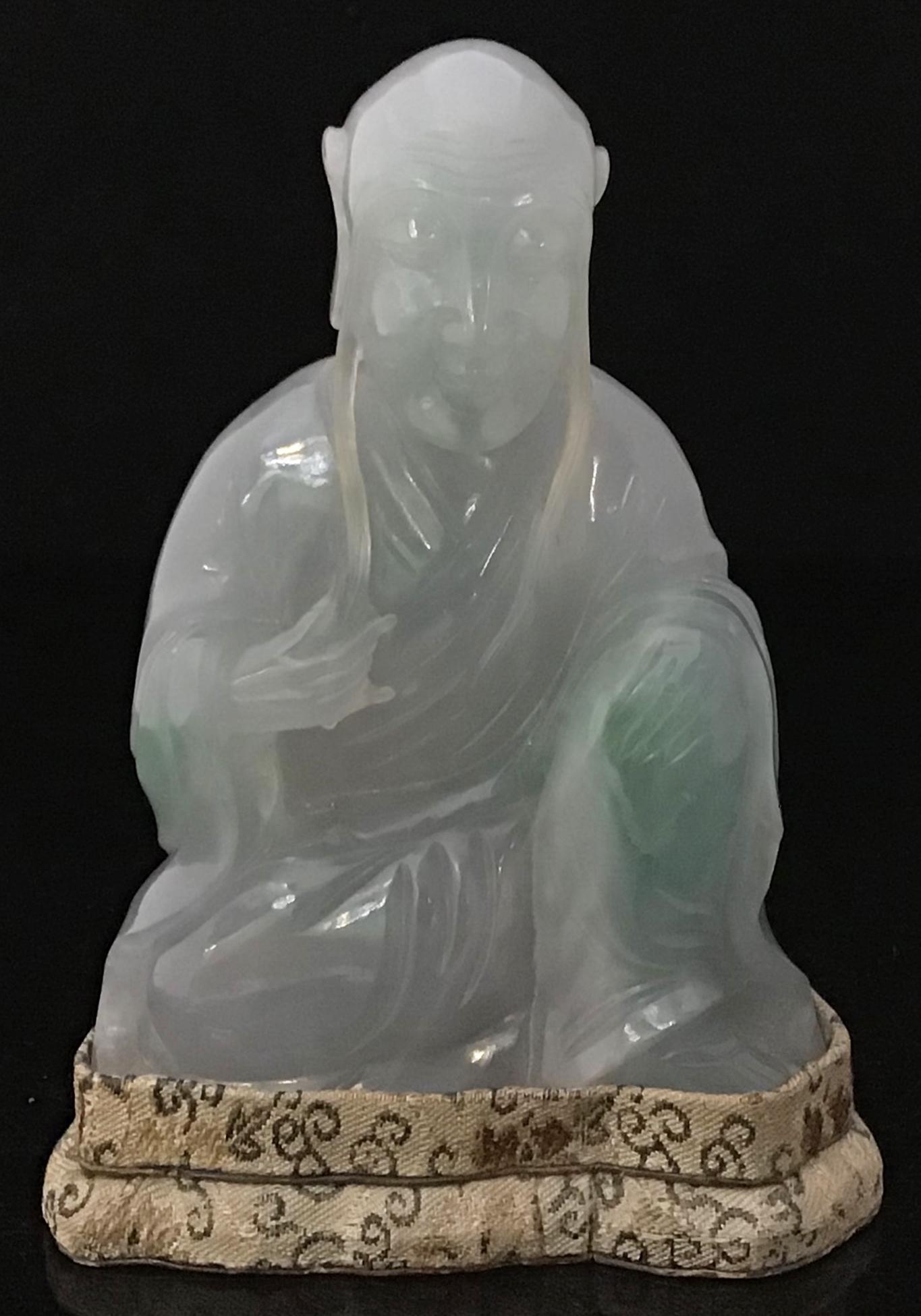 Fine Green Chinese Jadeite Figure of Buddha.: On a Stand. Measures 3 1/8" Tall and 2 1/2" Wide at the Base.