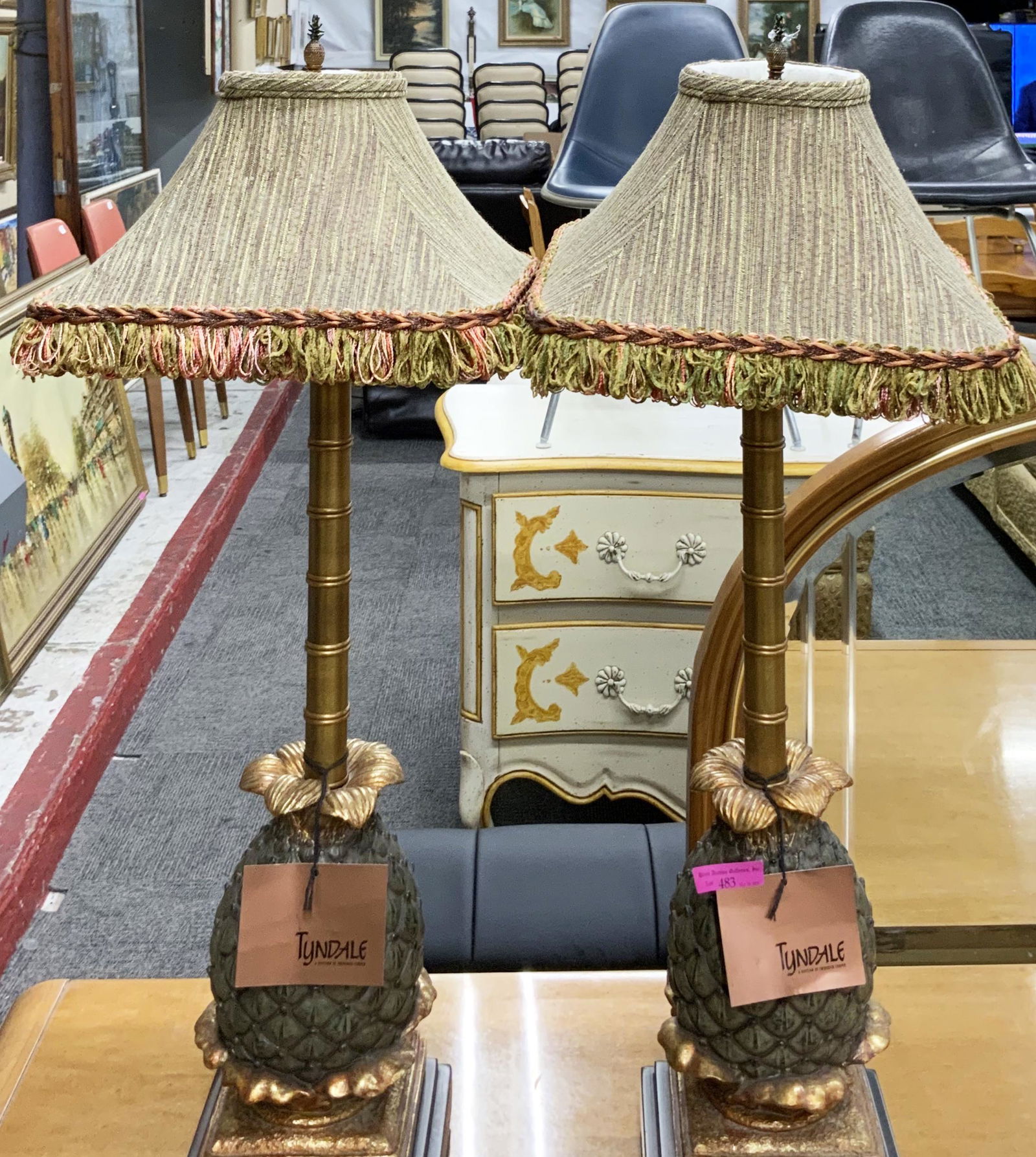 Pr. of Tyndale Lamps by Frederick Cooper.: Pineapple-Shaped. These Measure 29" Tall. Third-Party Shipping Required.