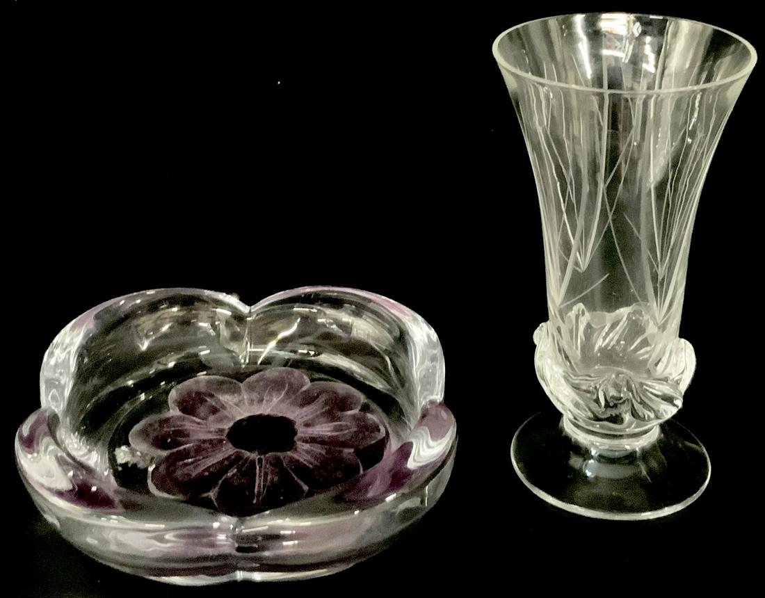 Lot: 2 Pcs. Daum Crystal Vase & Bowl.: Vase Measures 6 1/8" Tall.