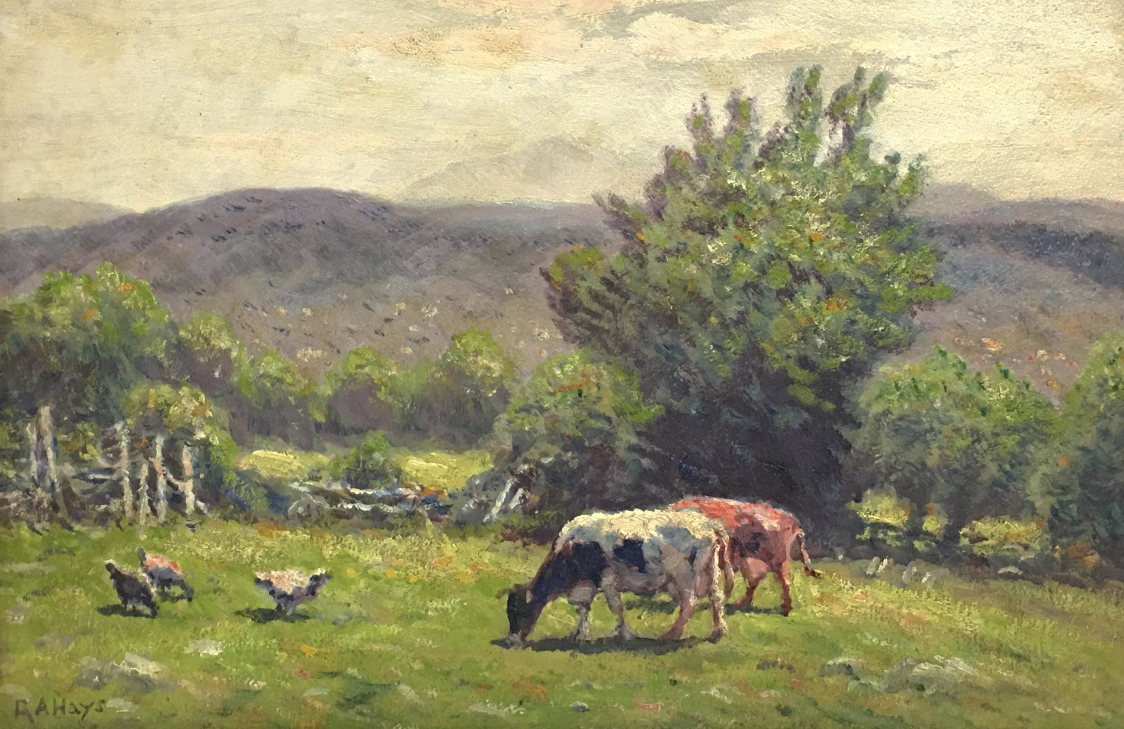 Sgd. G.A. (George Arthur) Hays Painting of Cows.: Oil on Board. Signed Lower Left. Measures 17 1/4" x 11 1/4". Third-Party Shipping Required.