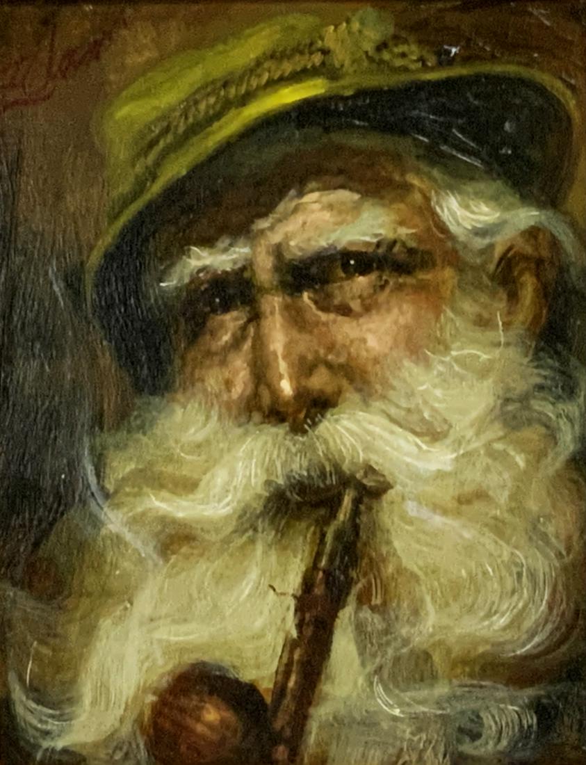 Oil on Board Painting by Donald James Zolan.: Titled "An Old Philosopher". Signed, Upper Right. Measures 9 1/2" x 7 1/4". Third-Party Shipping Required.