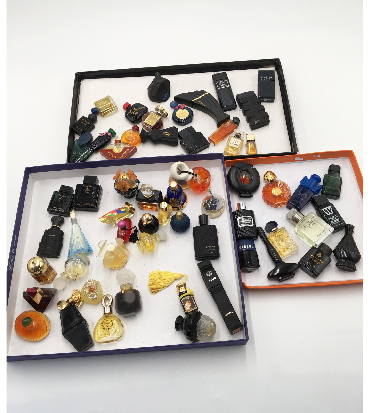 Lot of Mostly Miniature Perfume Bottles.: Appx. 60 Bottles Altogether. Chanel, etc. Third-Party Shipping Required.