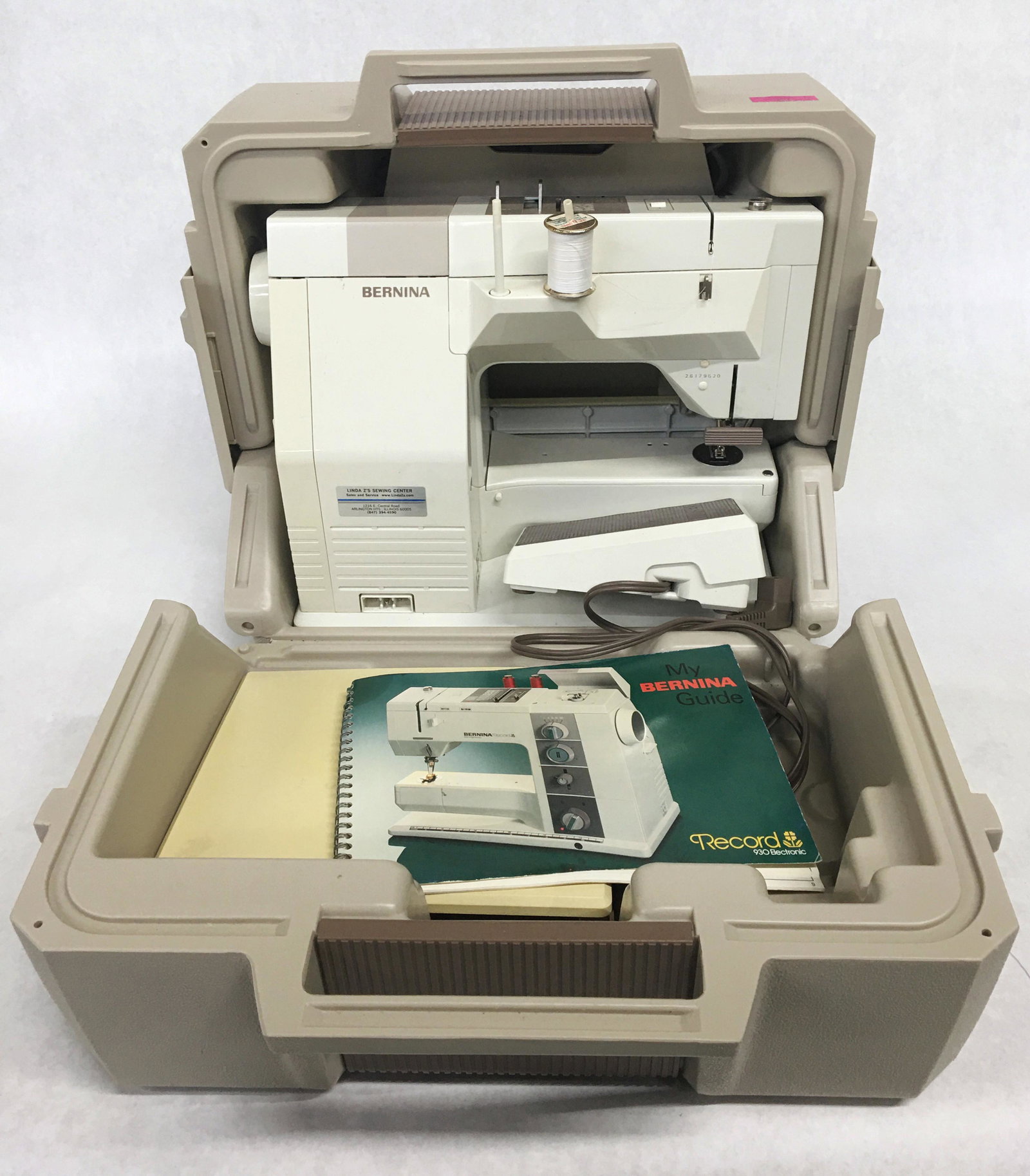 Bernina Record 930 Electric Sewing Machine.: An Estate Piece. Working Condition is not Known. Comes with a Manual, Foot Pedal, and Case. Third-Party Shipping Required.