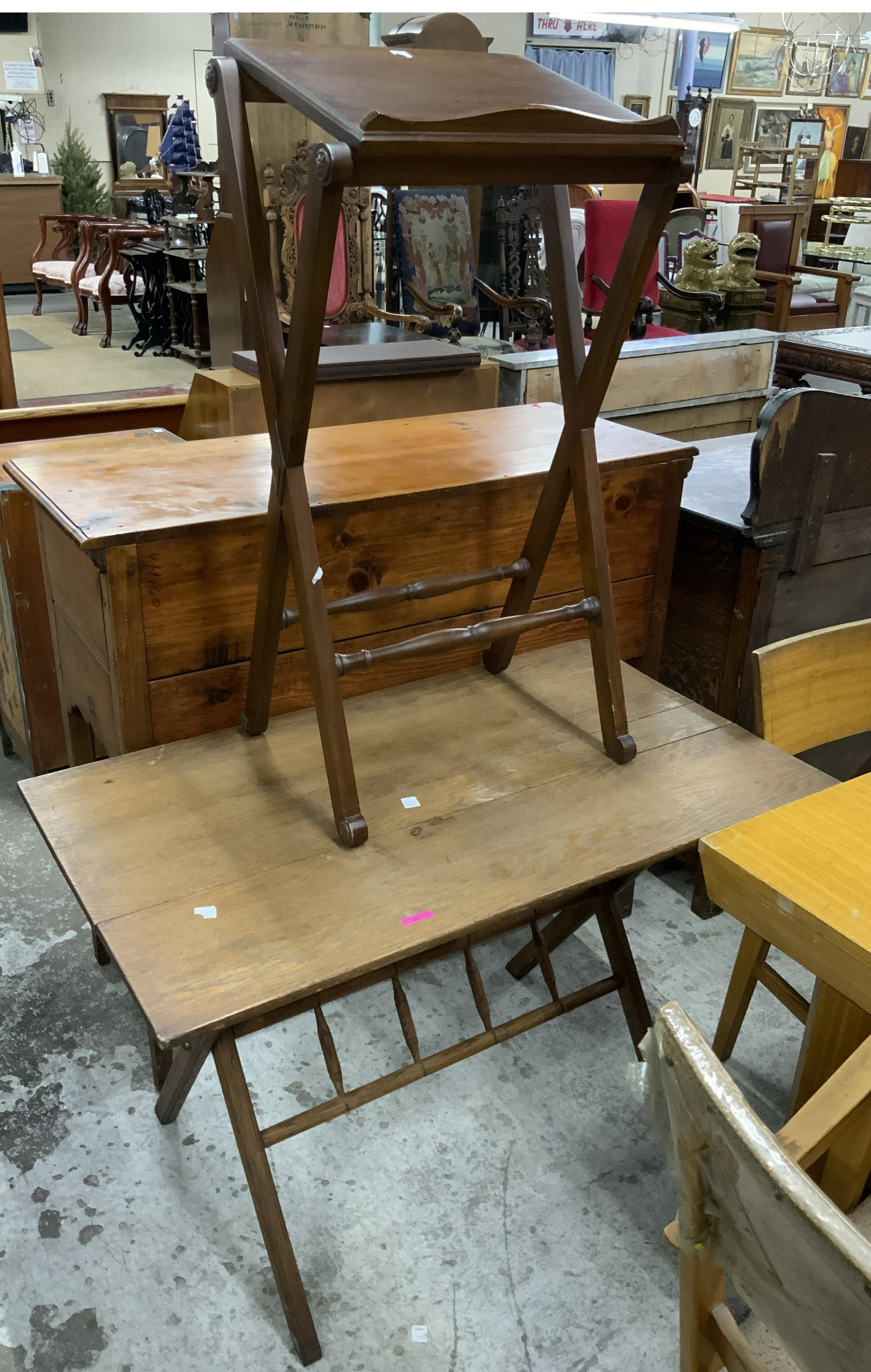 Lot: Wooden Lecturn & 42" Wide Folding Table.: Third-Party Freight Shipping or Personal Pickup Required.