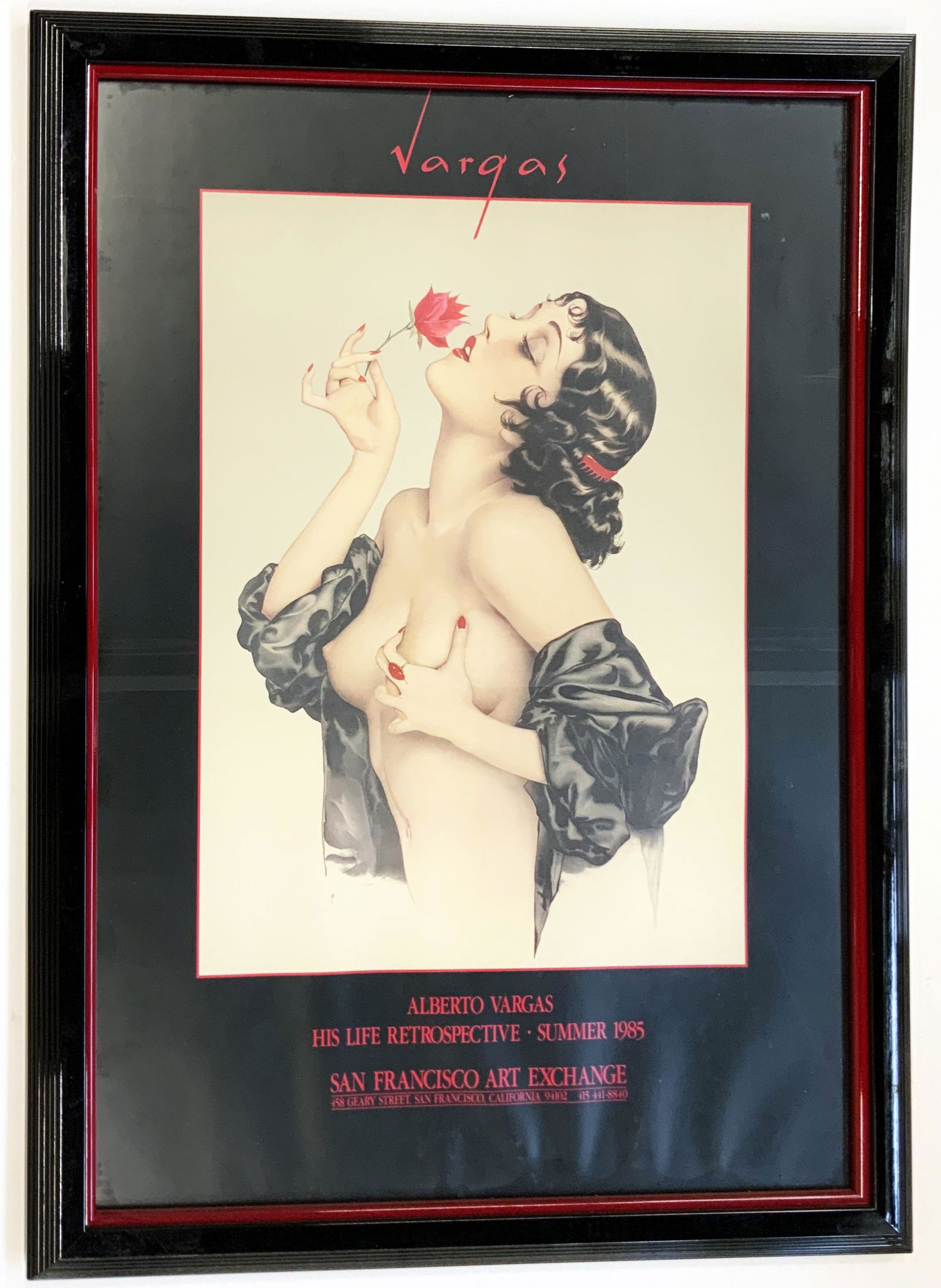 Framed Vargas Retrospective Exhibition Poster.: For the Summer 1985 Alberto Vargas Retrospective at the San Francisco Art Exchange. Poster itself Measures 36 1/2" x 25 1/2". Third-Party Shipping Required.