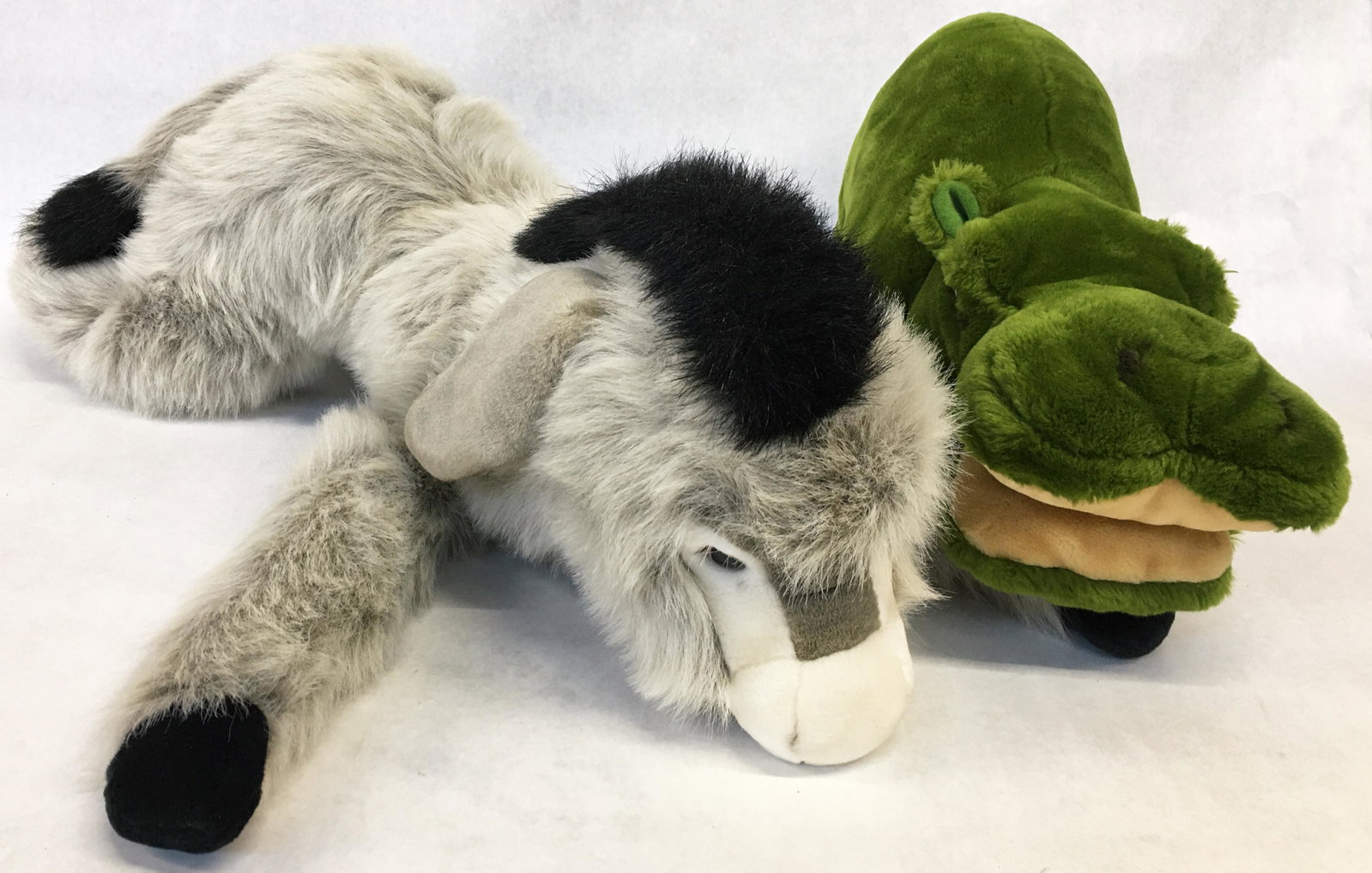 Lot: Steiff Donkey and Steiff Green Hippopotamaus.: The Donkey Measures 24" Long, and the Hippo Measures 19" Long. Both are in Excellent Condition.