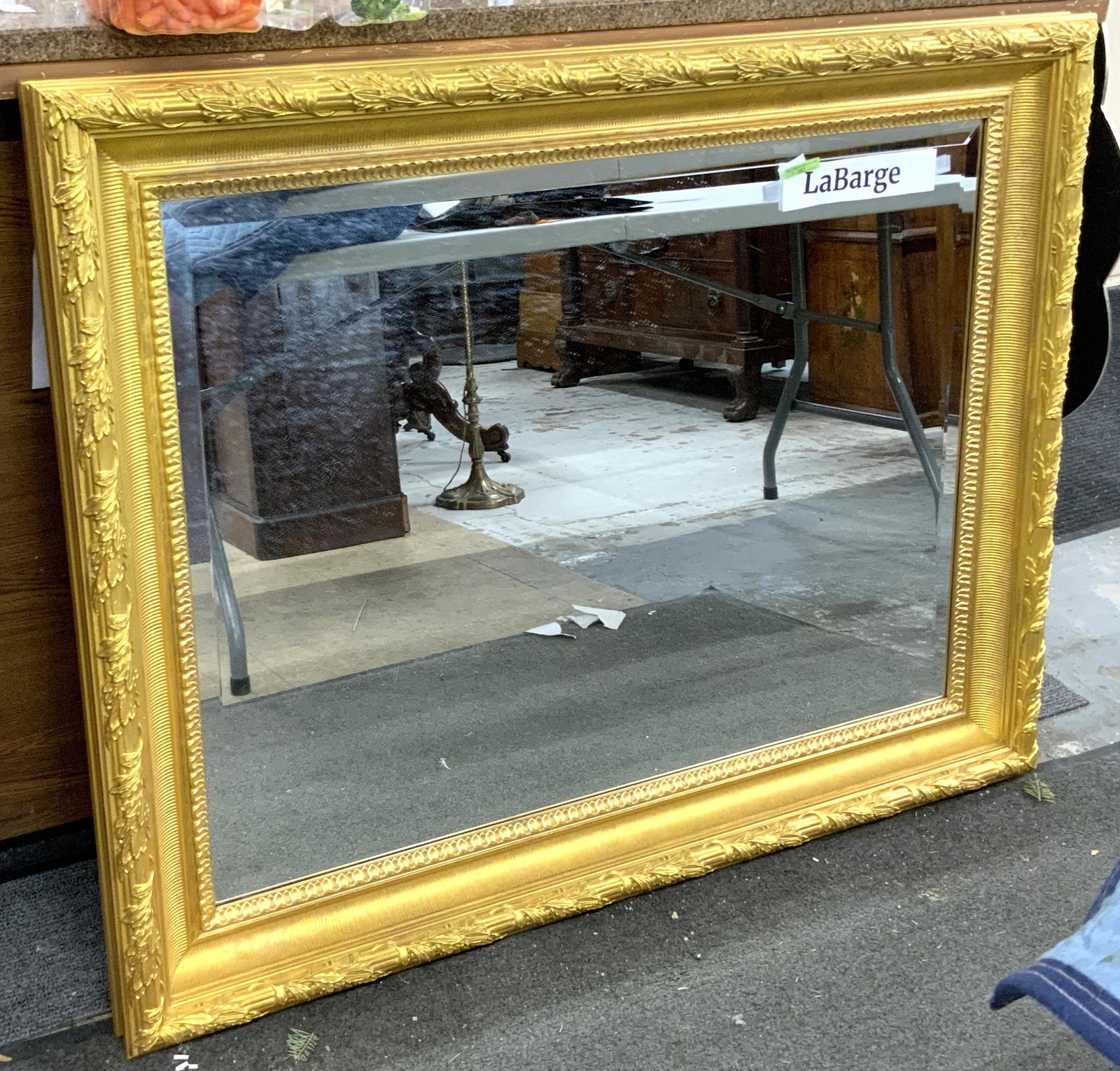 Sgd. La Barge Gold-Gilded Bevelled Mirror.: Measures 48 1/2" x 38 1/2". Third-Party Shipping or Personal Pickup Required.