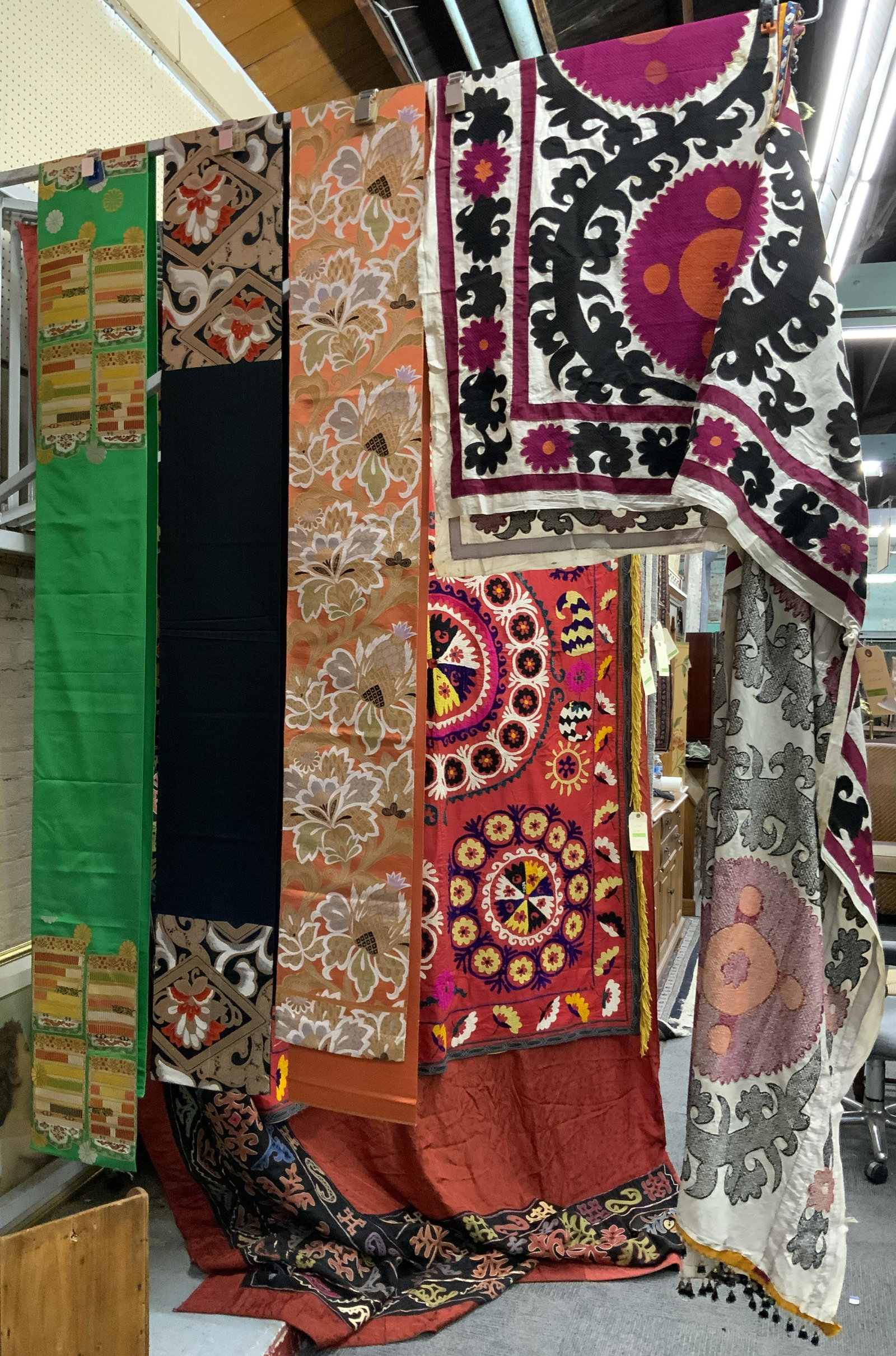 Lot of 4 Central Asian Tapestries.: A Large One, and some Very Long, Thin Ones.