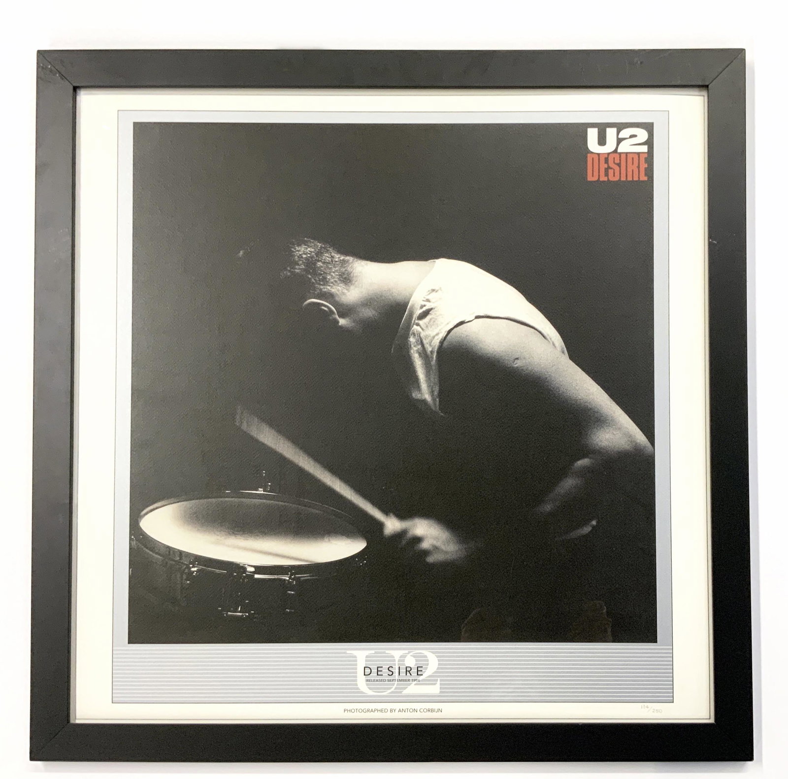 U2 Desire Poster, Photo by Anton Corbijn.: Released in 1988. 26 3/4" x 26 3/4" Actual Size. Third-Party Shipping Required.