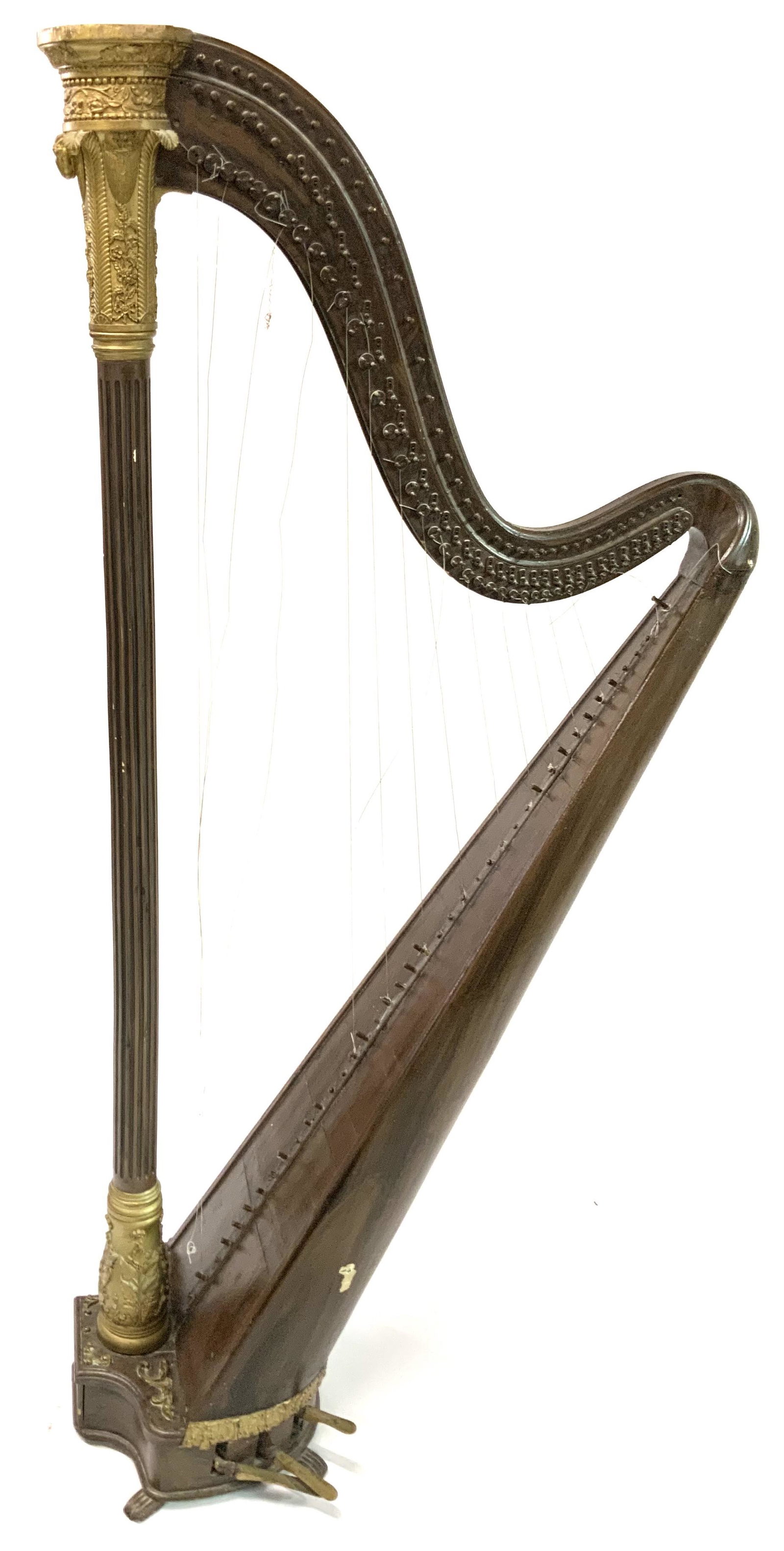 19th Century Antique French-Carved Wood Harp.: Measures 66" Tall and 30" Wide. Has some Minor Damage, Needs some Restoration. Third-Party Freight Shipping or Personal Pickup Required.