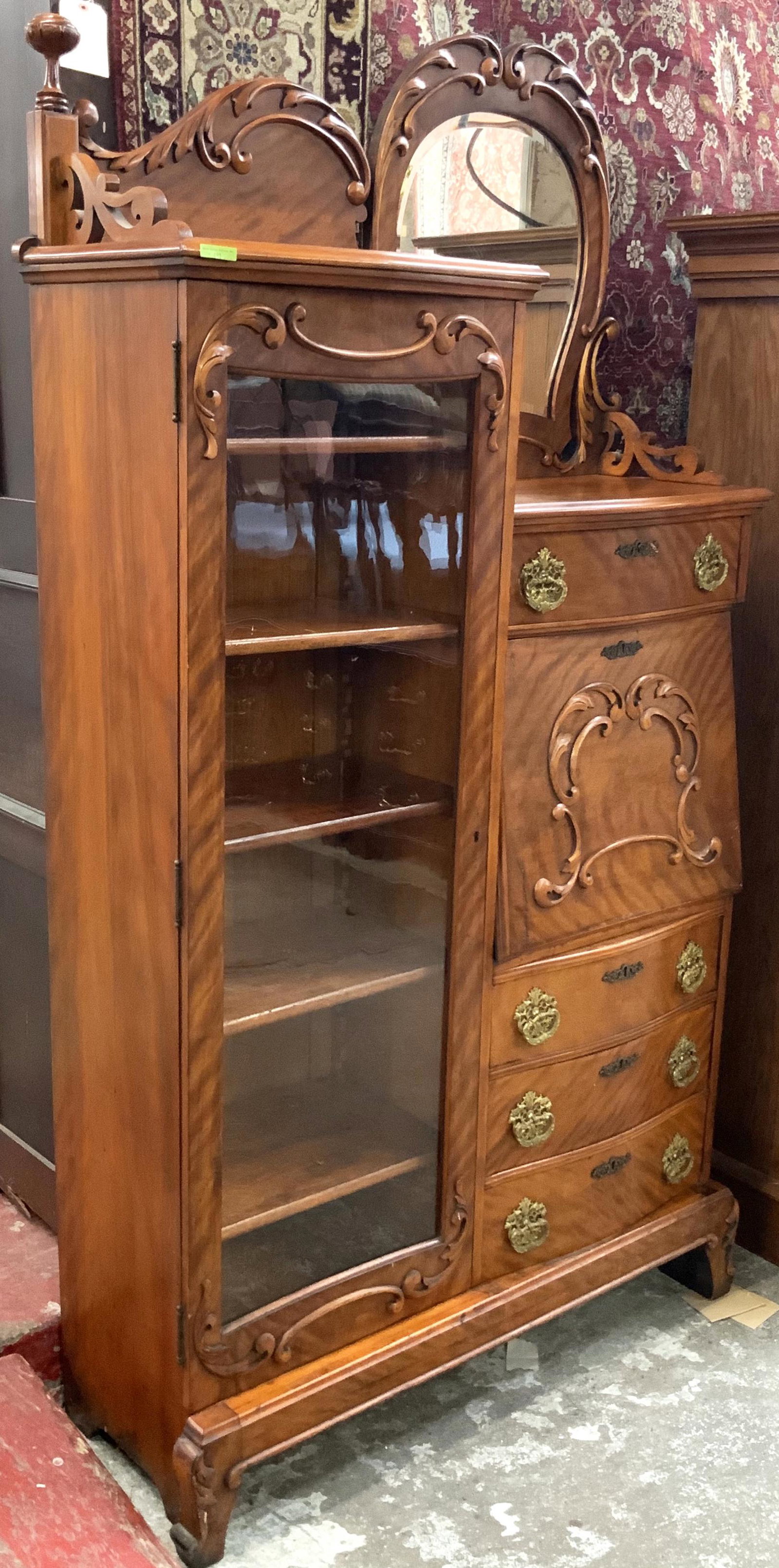 Outstanding Ornate Antique Maple Side-by-Side.: In Fantastic Condition for its Age. Measures 41" Wide and 78" High. Third-Party Freight Shipping or Personal Pickup Required.