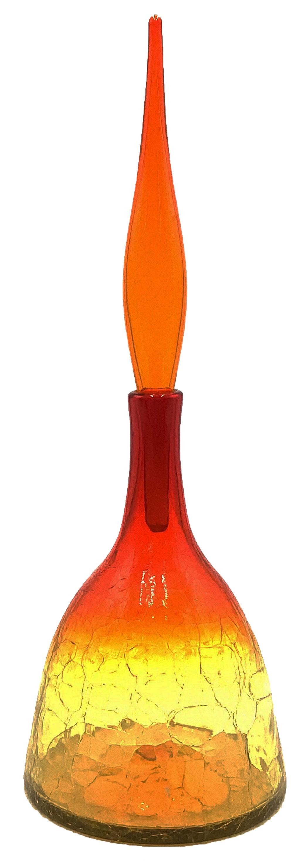 Wayne Husted Blenko Flame Crackle Glass Pc.: A Decanter, Measuring 20 3/4" Tall. Third-Party Shipping Required.