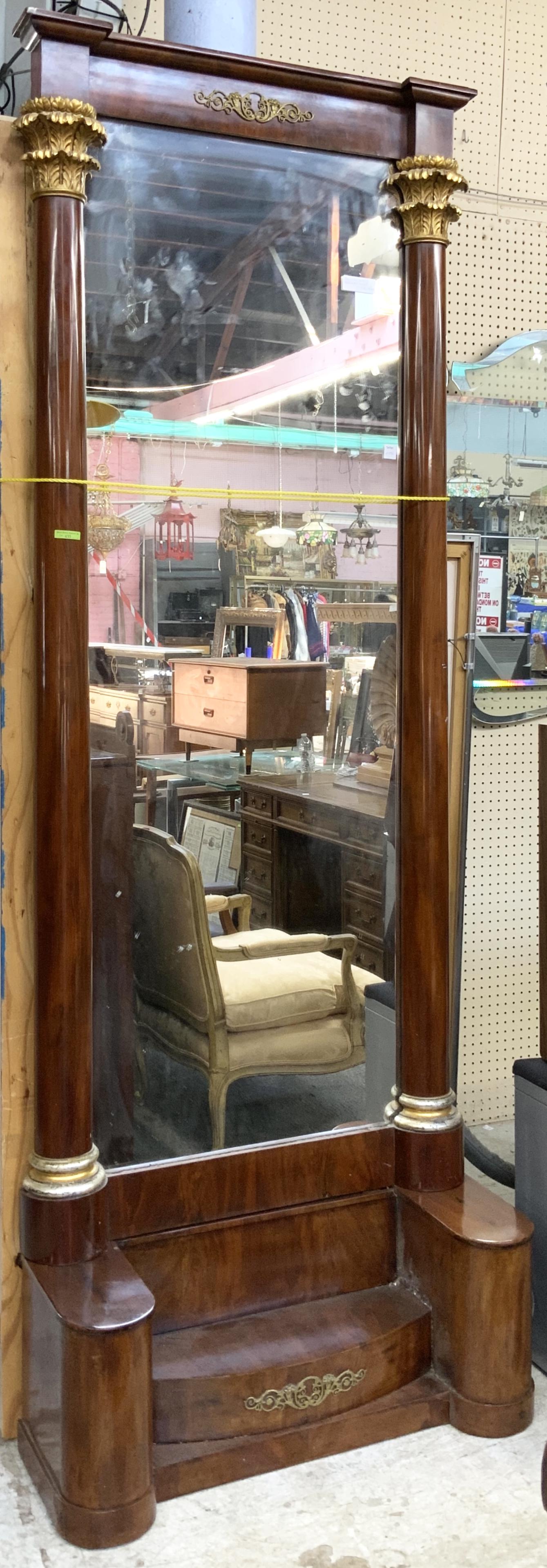 American Empire Mahogany Pier Mirror.: Measures 31" Wide and 91 1/2" Tall. Third-Party Shipping Required.