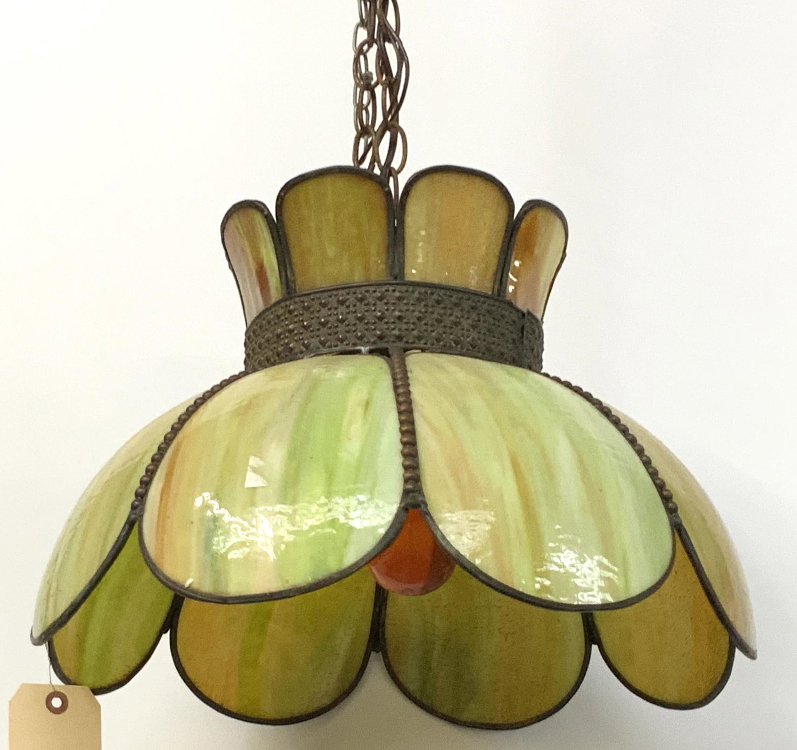 Green Panel Hanging Light Fixture.: Measures 17 1/2" in Diameter. Third-Party Shipping Required.