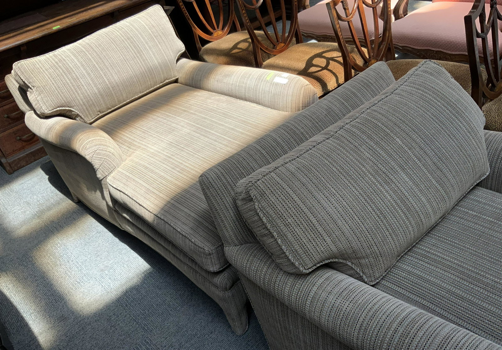 Pair of A. Rudin Upholstered Chaise Lounge Chairs.: These Measure 60" Long. Third-Party Freight Shipping or Personal Pickup Required.