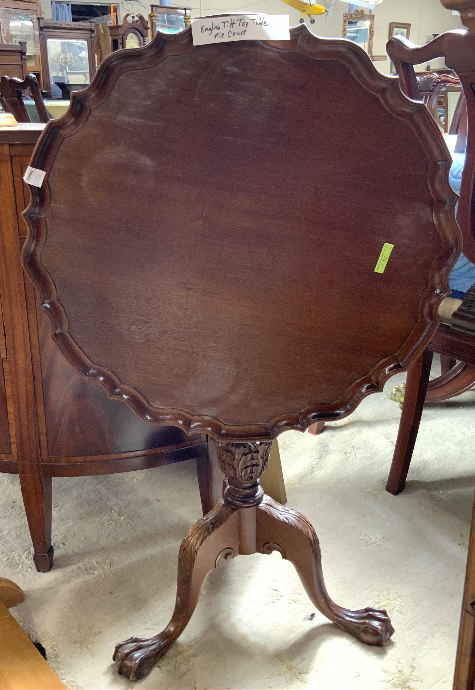 Pie Crust Tilt-Top Swivel Table.: Measures 24" in Diameter. Third-Party Freight Shipping or Personal Pickup Required.
