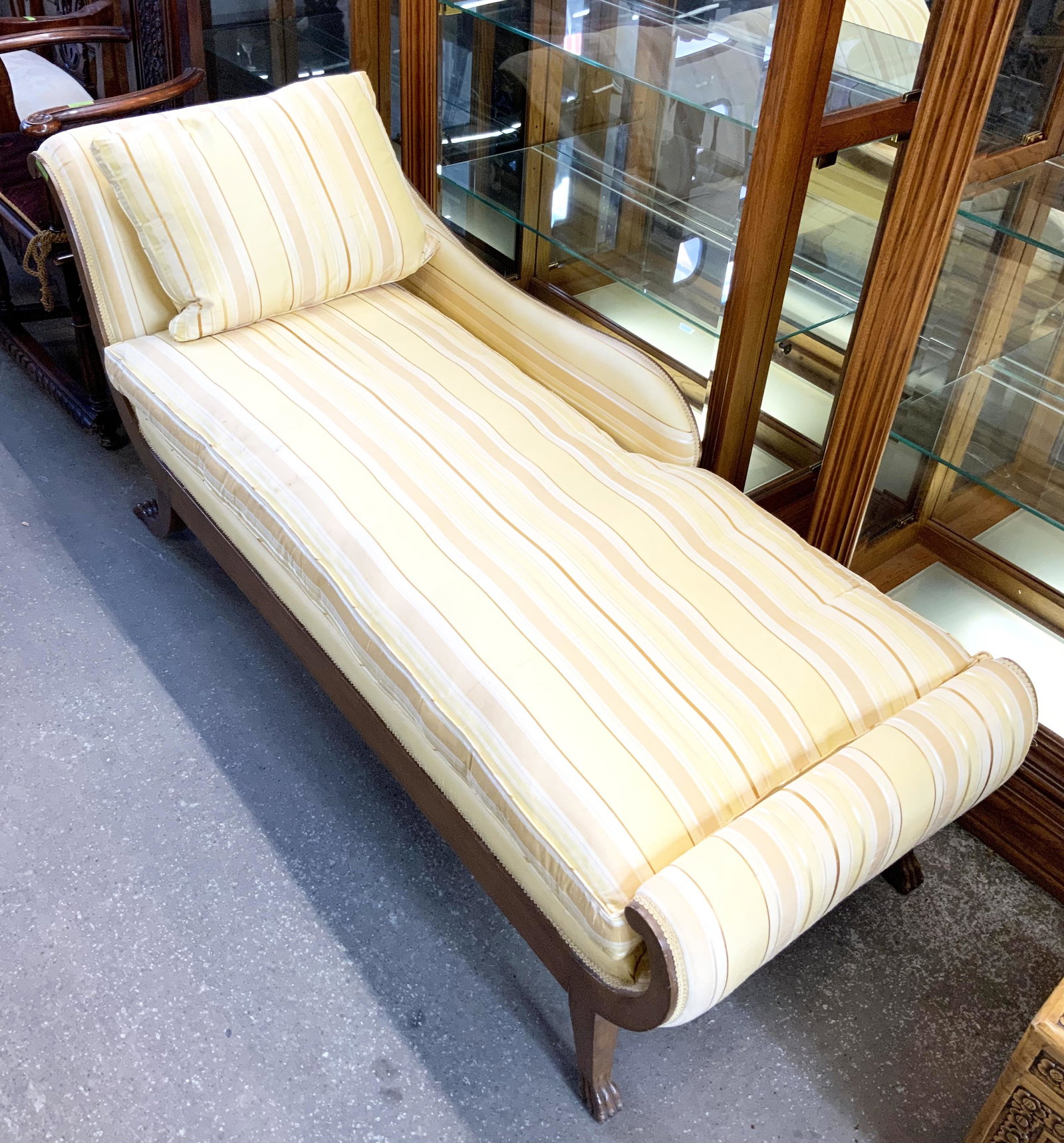 Yellow Upholstered Chaise Lounge, 67" Long.: Third-Party Freight Shipping or Personal Pickup Required.