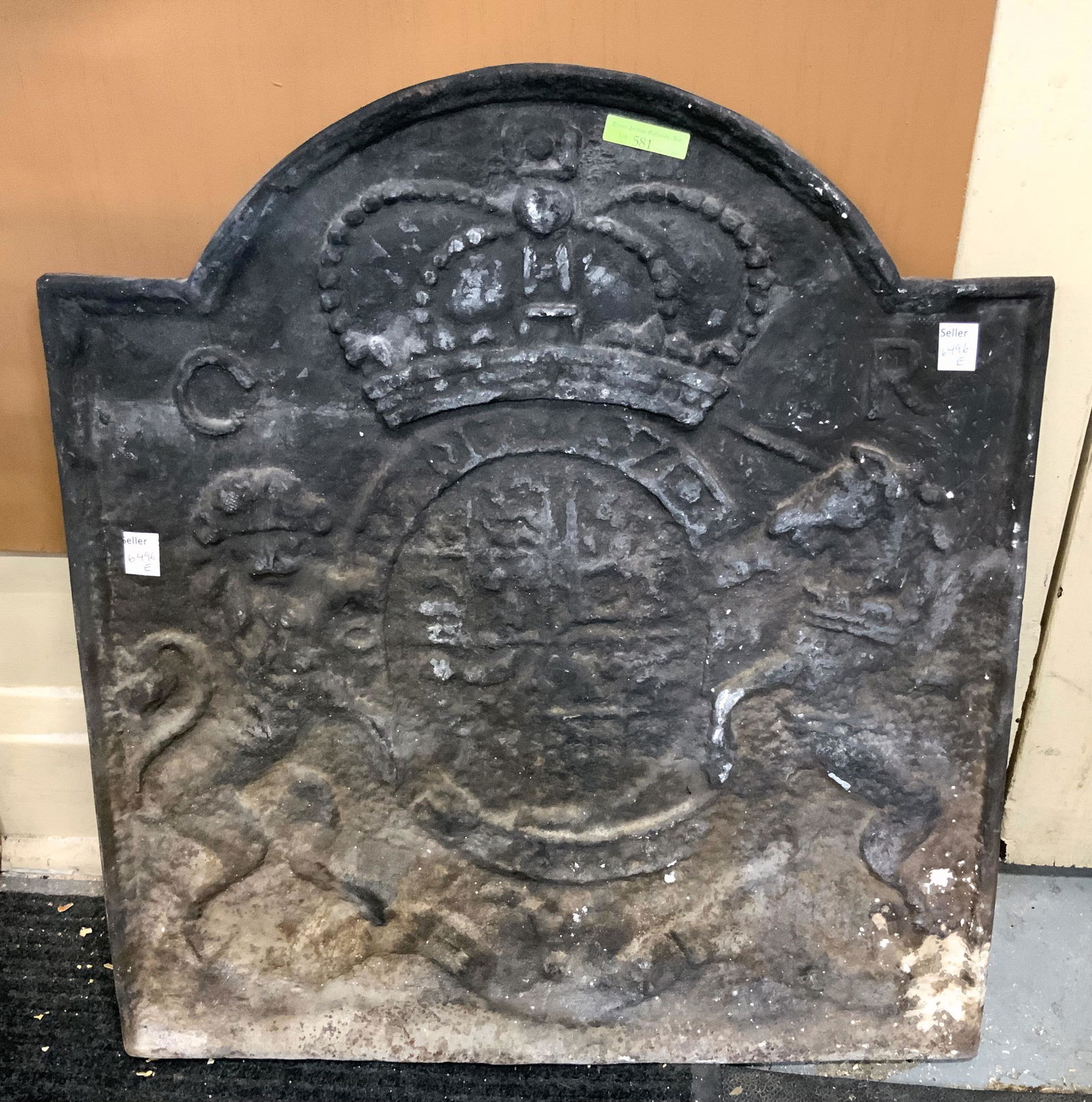 24" x 22" Wide Iron Coat of Arms Plaque.: Very Heavy. Third-Party Shipping or Personal Pickup Required.