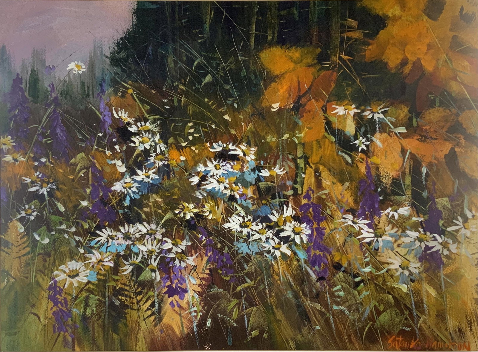 Satsuko Hamilton Watercolor of Wildflowers.: Signed Lower Right. Painting Itself Measures 22" x 30". Third-Party Shipping Required.