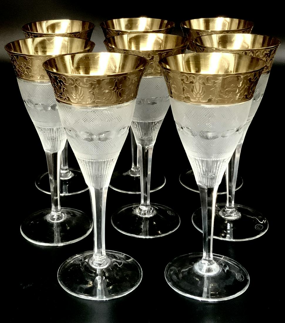 Set of 8 Pcs. Moser Splendid Pattern Stemware.: 8 Signed Moser Water Glasses. Used, but in Excellent Condition, except for One, which has the Tiniest of Flea Bites on the Rim (See Photo). Other than that One, there are No Chips or Dinks. Perhaps a