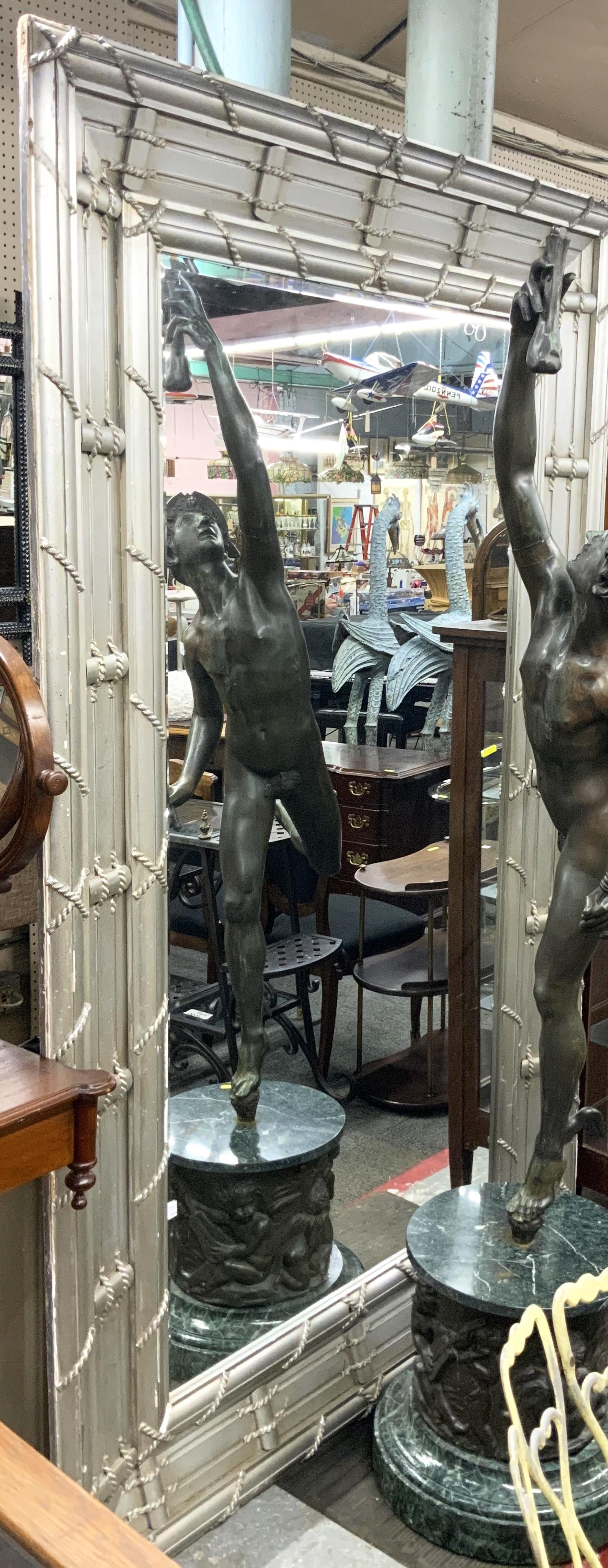Huge Silver-Painted Bevelled Mirror.: Measures 90 1/2" Tall and 54" Wide. Some Silver Paint is Flaking Off. Third-Party Freight Shipping or Personal Pickup Required.