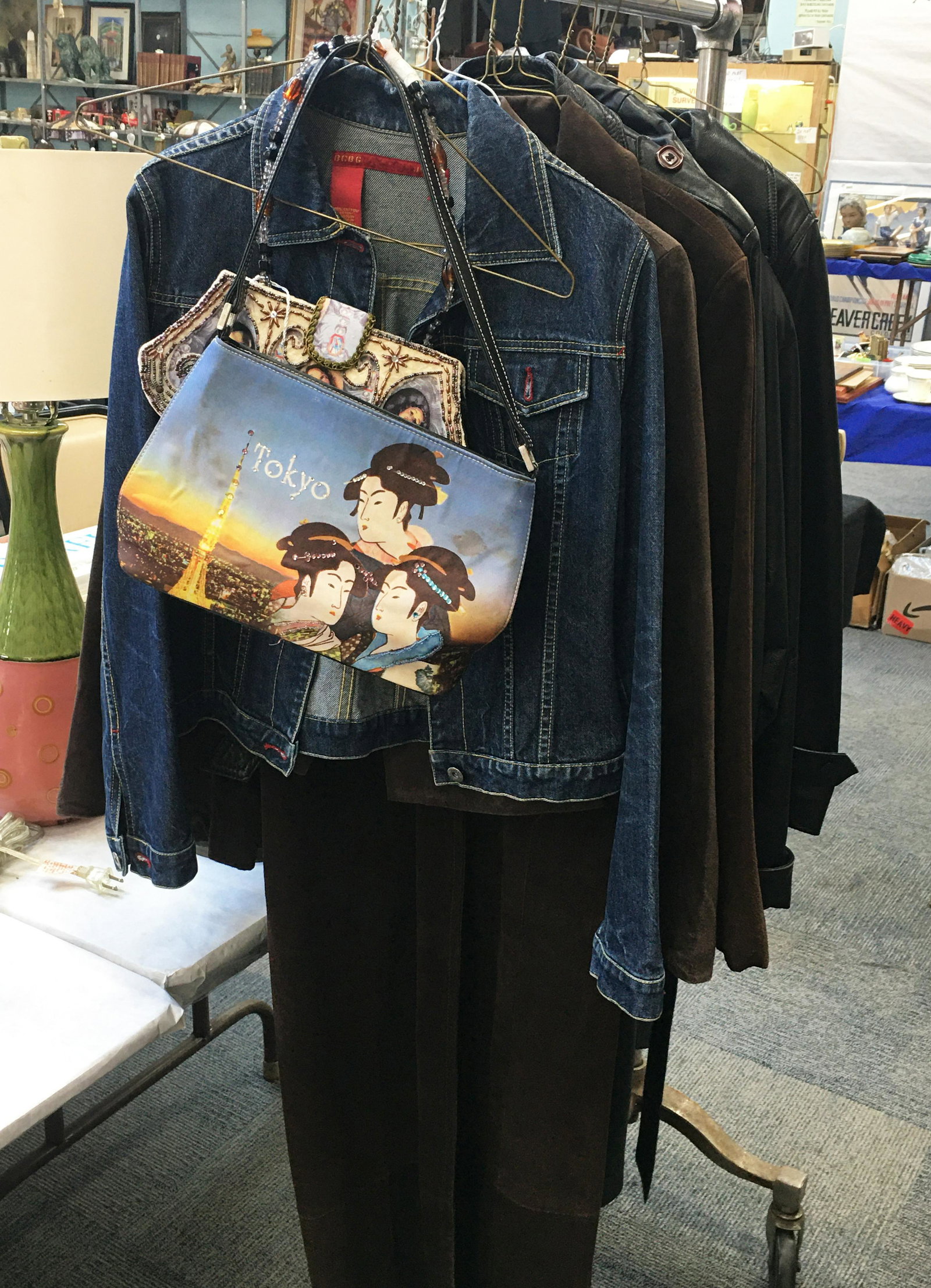 Lot of Leather, Suede & Other Clothing.: 3 Leather Coats (2 Medium by Wilson's and 1 Large by Bermans), a Small Anne Klein Ladies' Jacket, a Large Wilson's Suede Trench Coat, a Ladies' BCBG Jeans Medium Jeans Jacket, a Size 8 Rom Gorson Leat