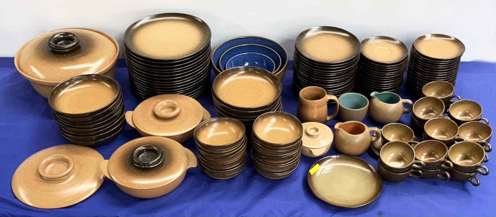 Lg. Set of Vintage Heath Dinnerware.: Consists of a 13" Diameter Serving Bowl w/Lid, Two 8 1/4" Diameter Serving Dishes with Lids (One Lid is Cracked), One 10" Diameter Lid (Lid Only, no Bowl), a Set of 3 Nesting Bowls (6 1/2", 8" and 10"