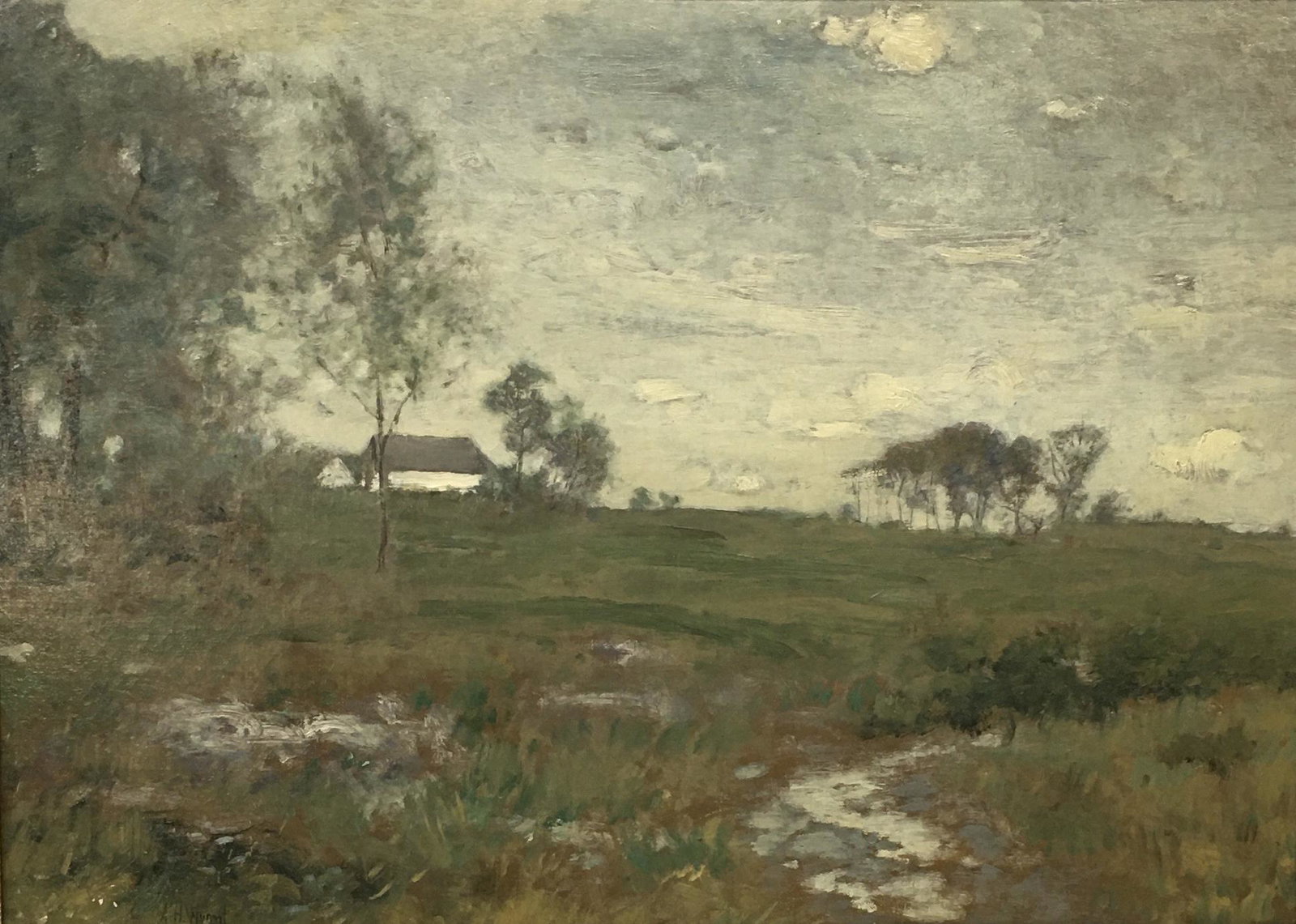 Fine Alexander Helwig Wyant Landscape Painting.: Oil on Canvas. Signed Lower Left. Also, some Very Minor Paint Flaking, Lower Left. A Beautiful Impressionist Painting, Titled "Early Spring". With an old Gallery Label from William Macbeth, New York. 
